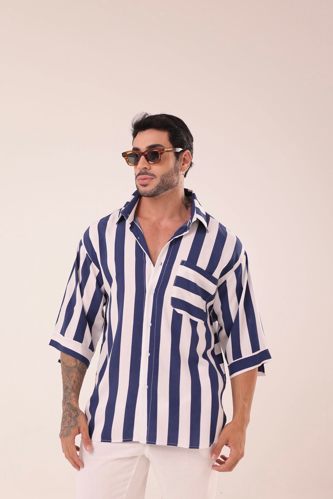 Camisa Listras Oversized Azul