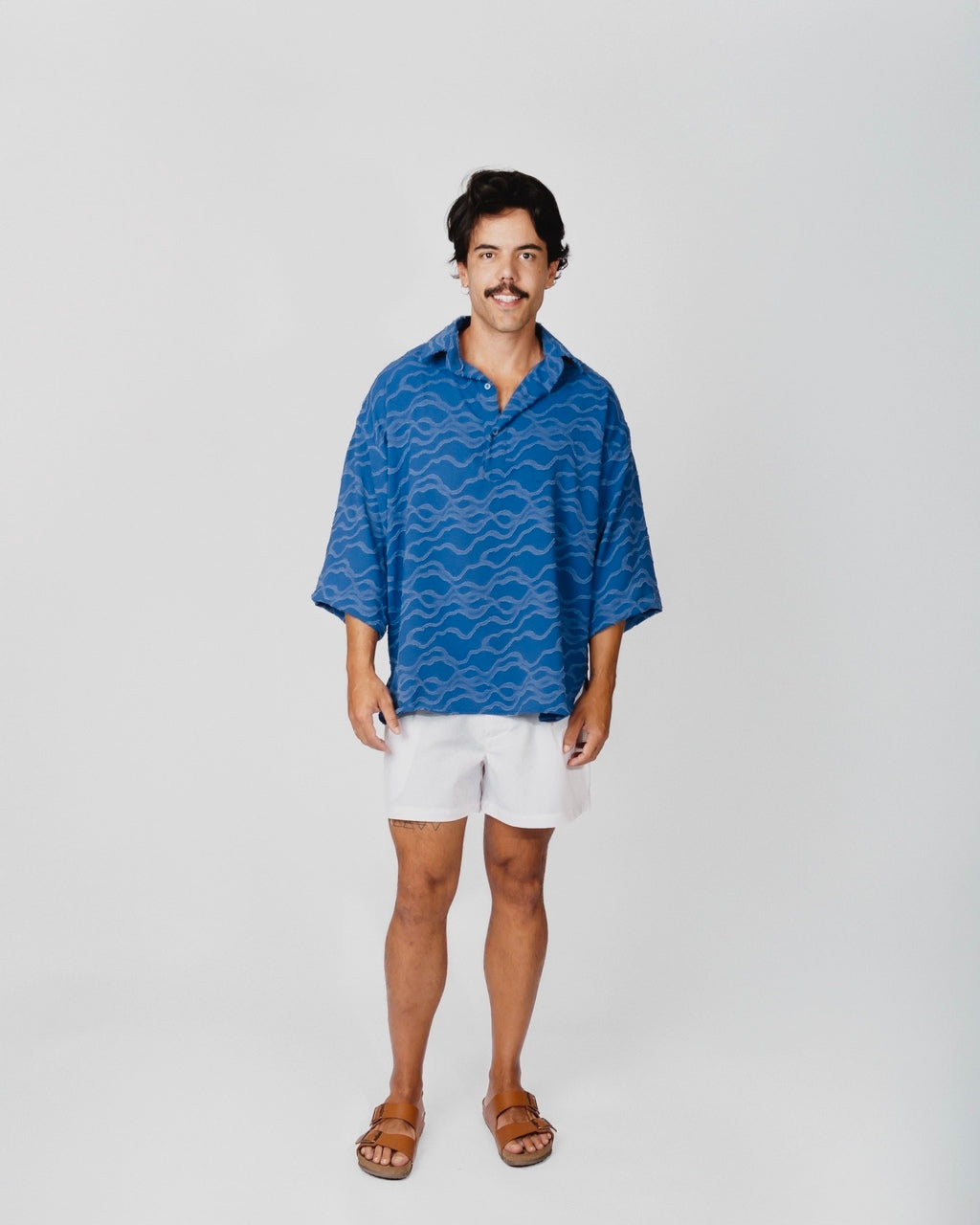 Camisa Ampla Textura Azul
