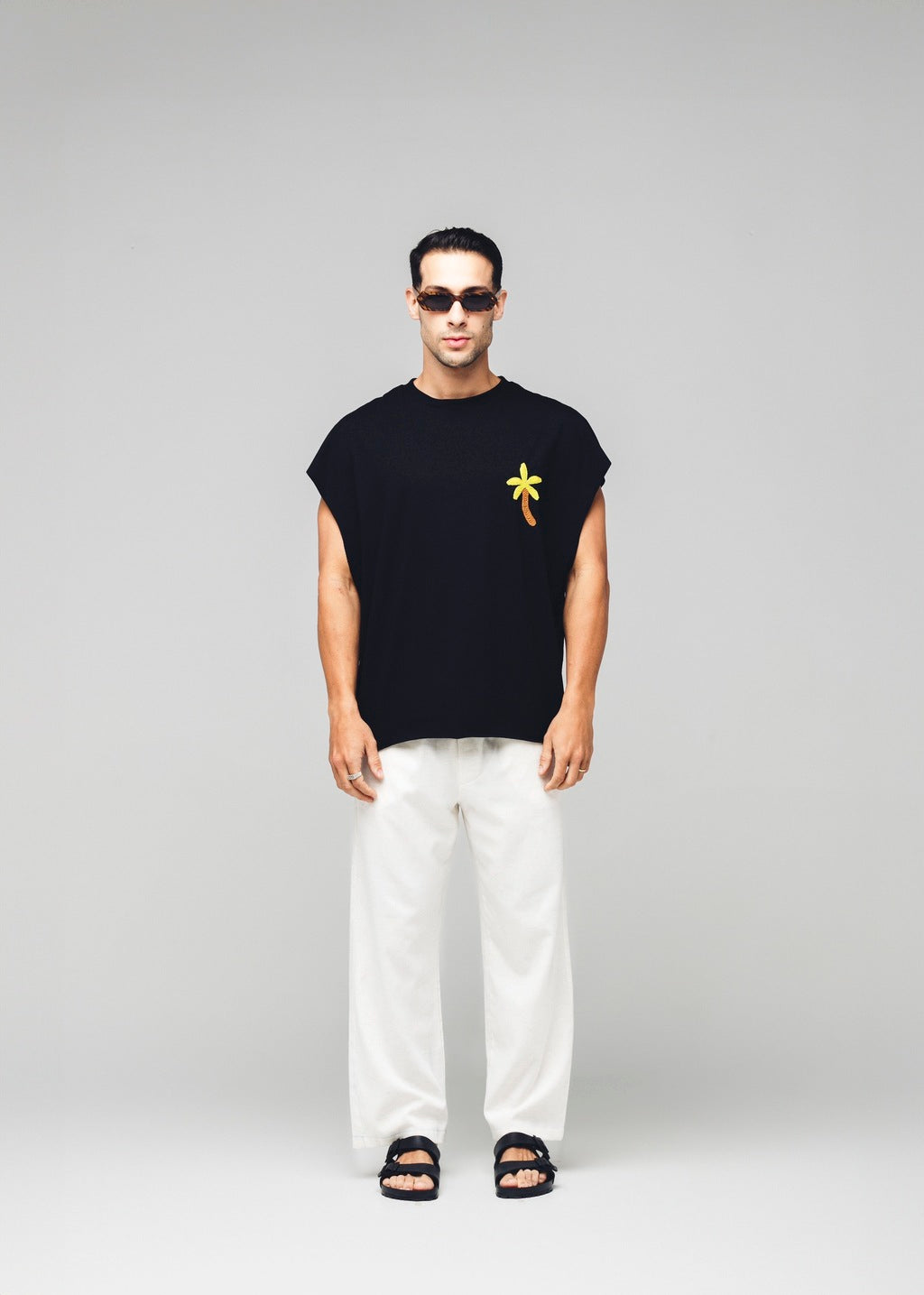 Regata Oversized Coqueiro Crochê Preta