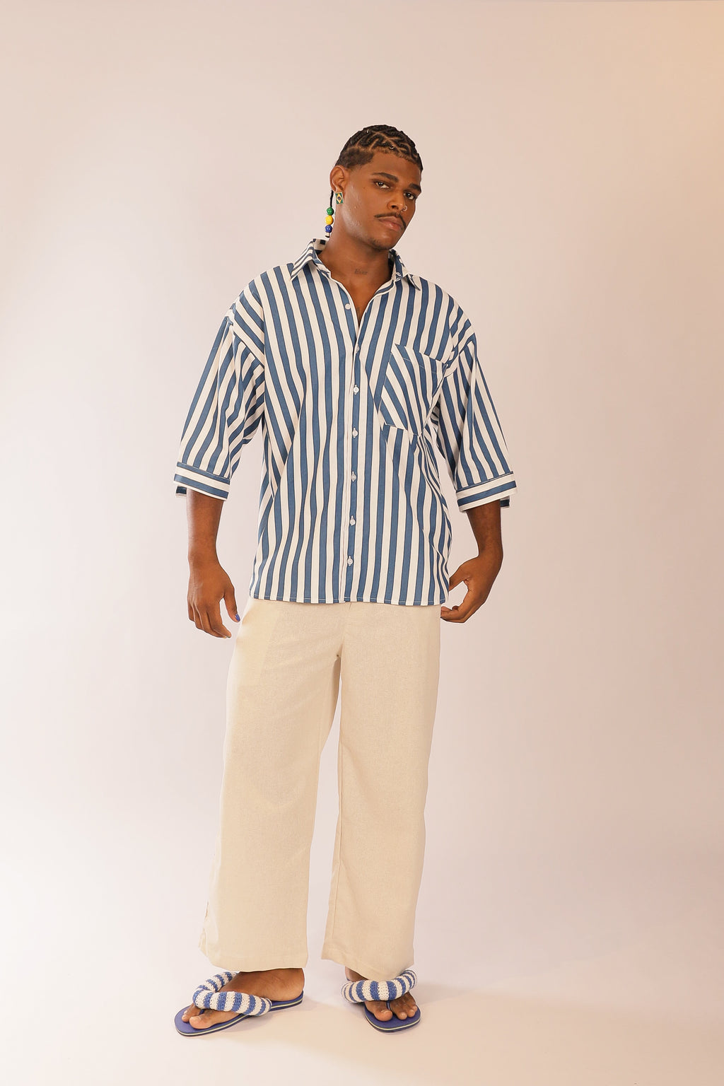 Camisa Oversized Listras Azul