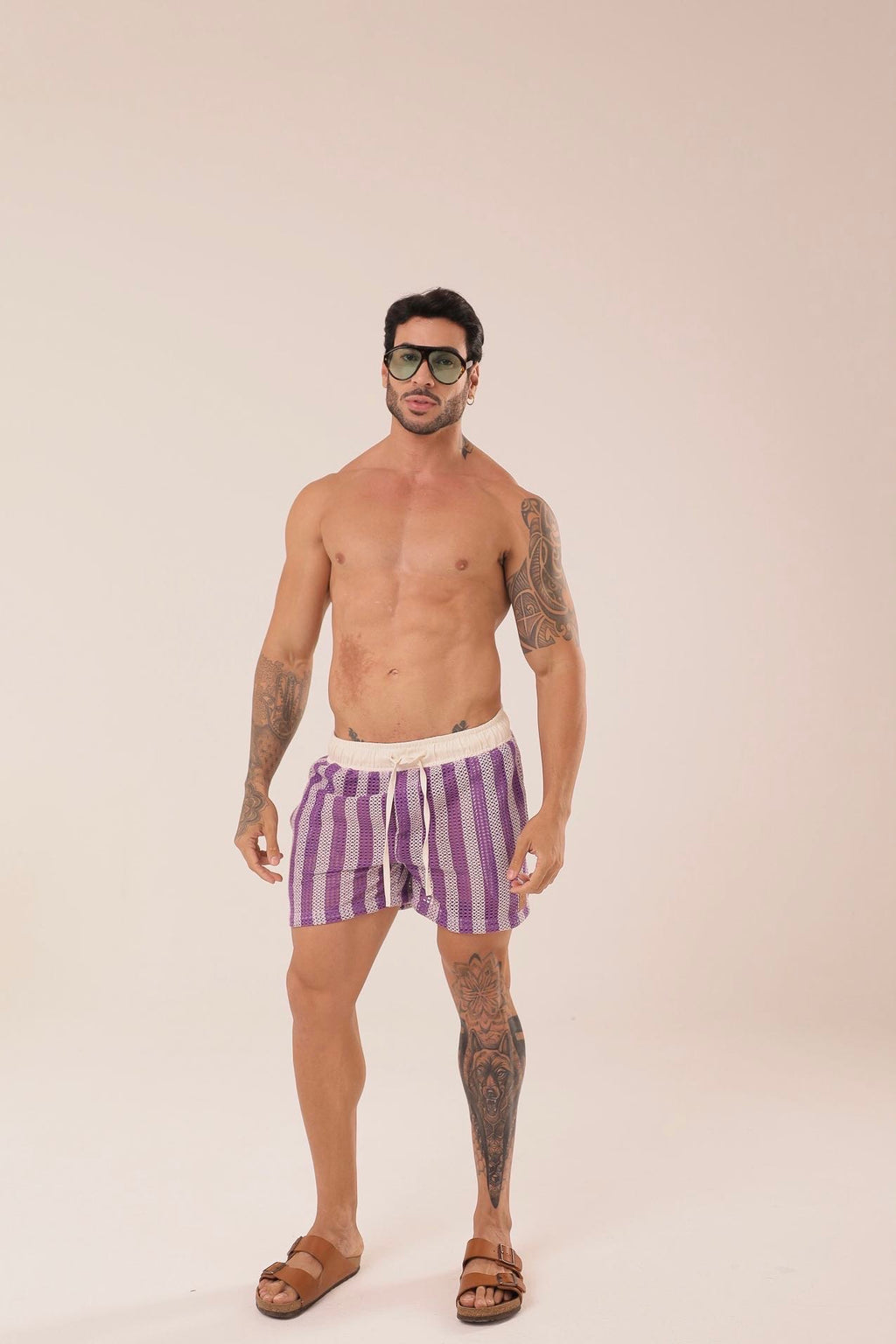 Short Listrado Roxoㅤ ㅤㅤㅤㅤㅤㅤㅤㅤㅤㅤㅤ