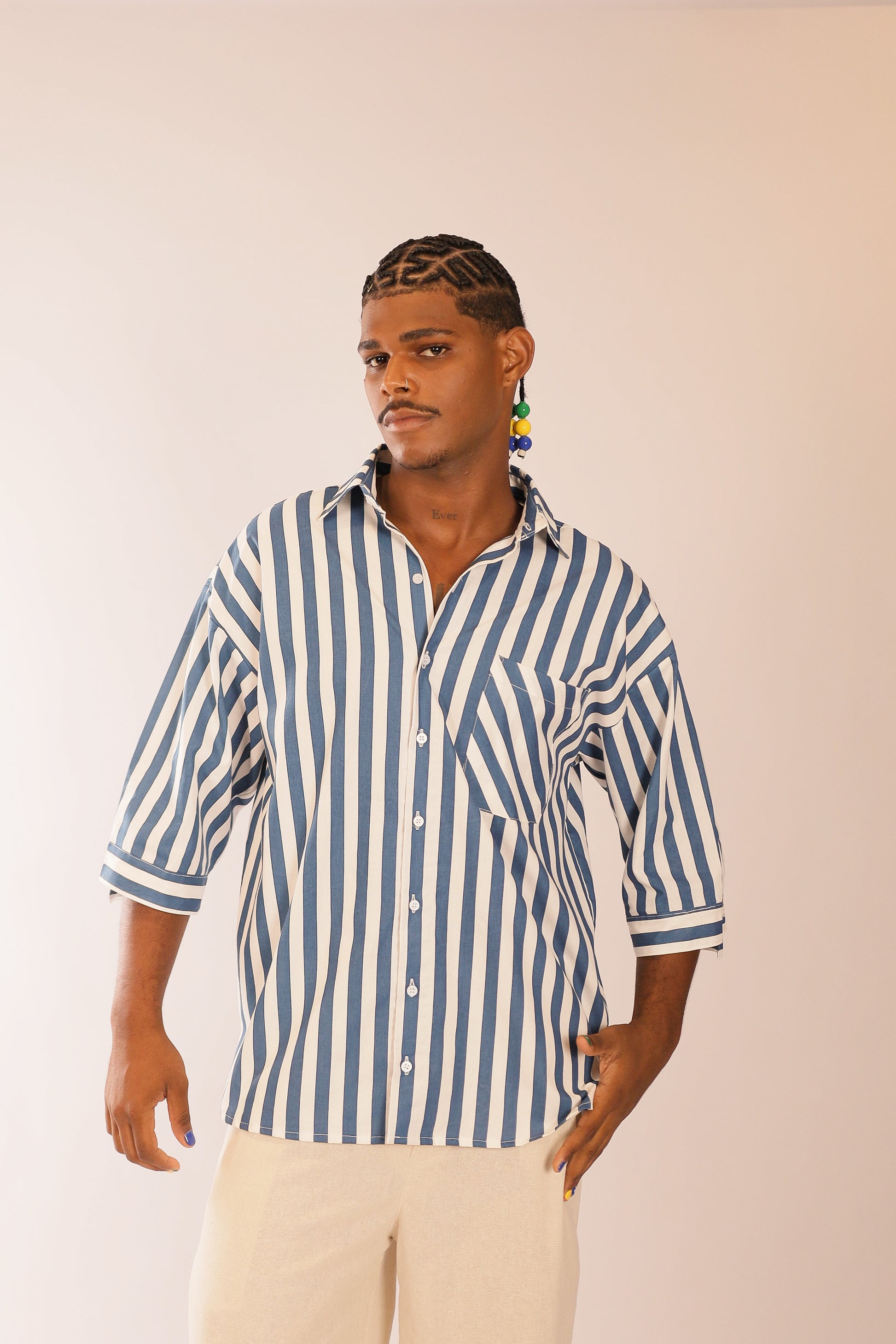 Camisa Oversized Listras Azul