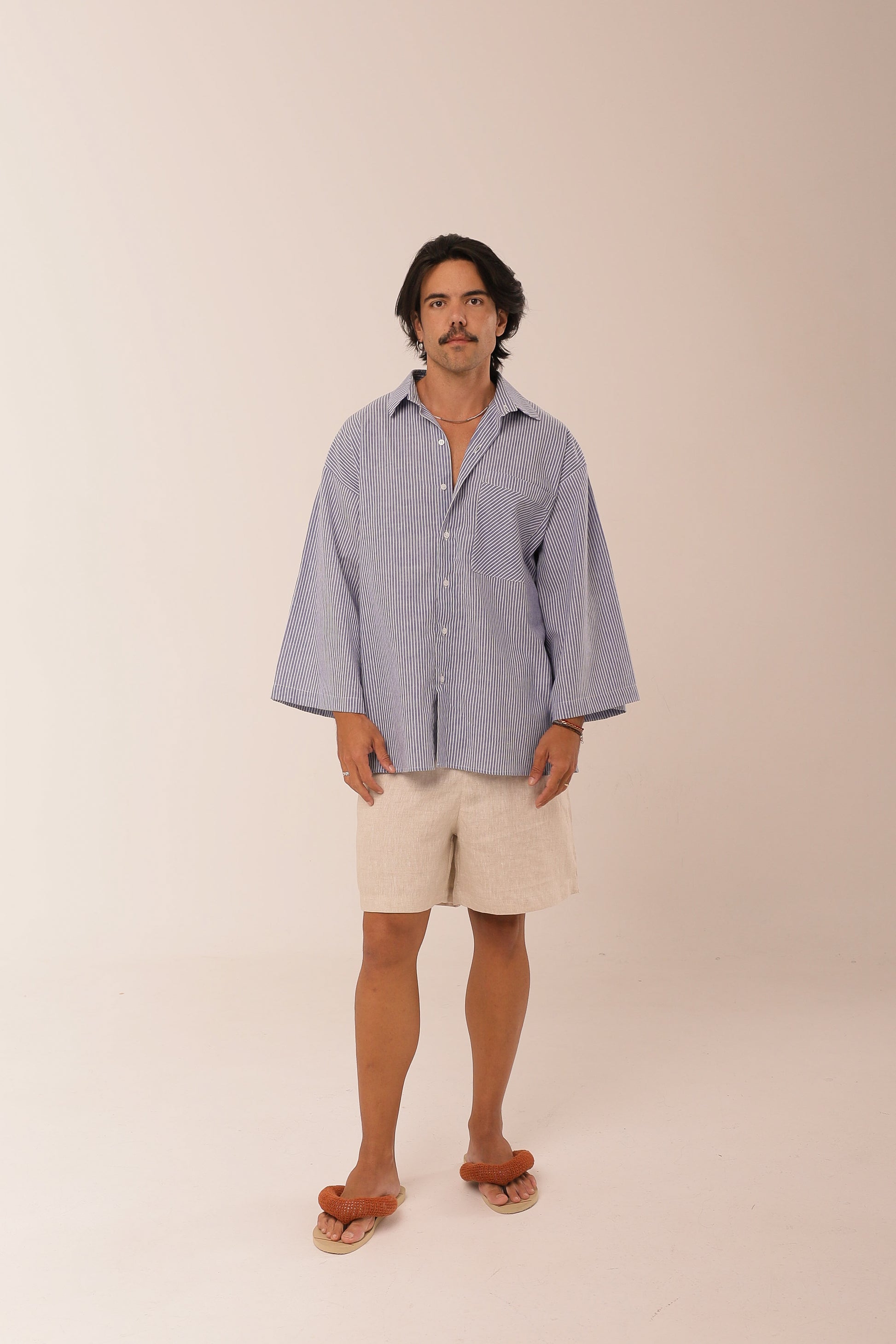 Camisa Listras Oversized  Azul