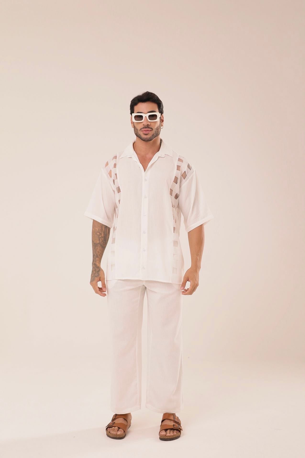 Camisa Geométrica Branca ㅤ ㅤㅤㅤㅤㅤㅤㅤㅤㅤㅤㅤ