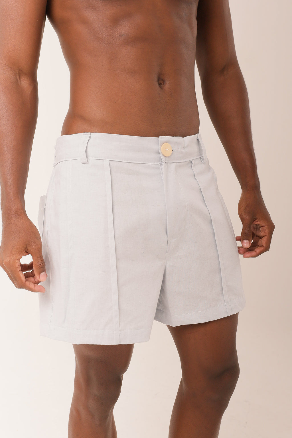 Short Linho Nervuras Azul Claro