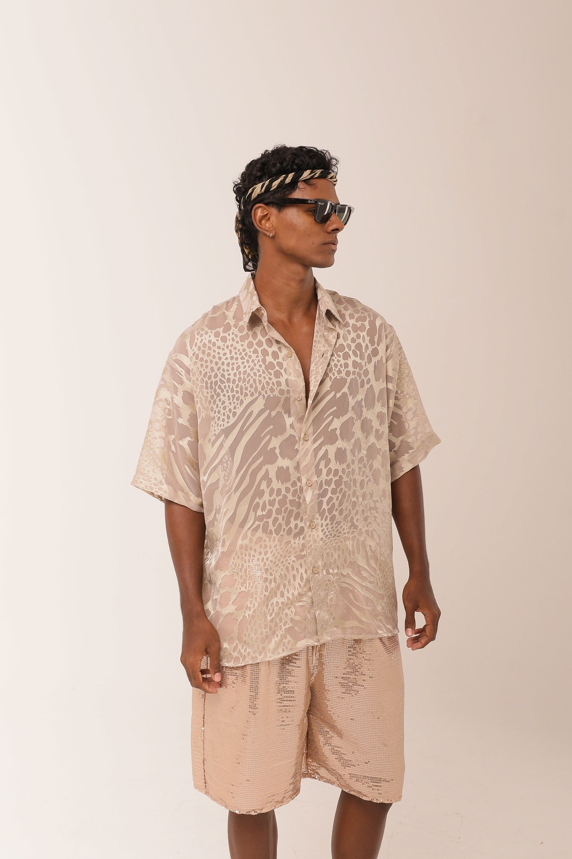 Camisa Ampla Animal Print Areia