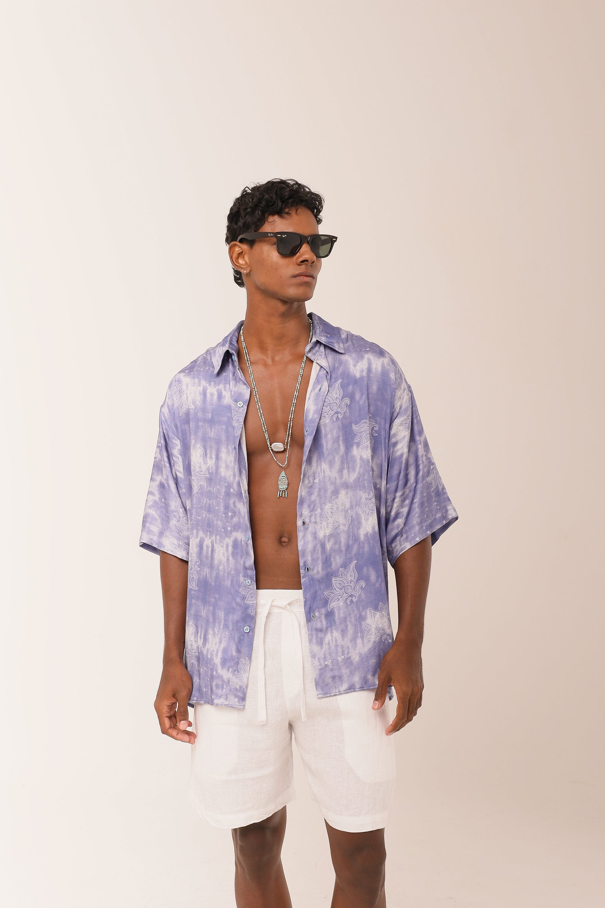 Camisa Ampla Floral Lavanda