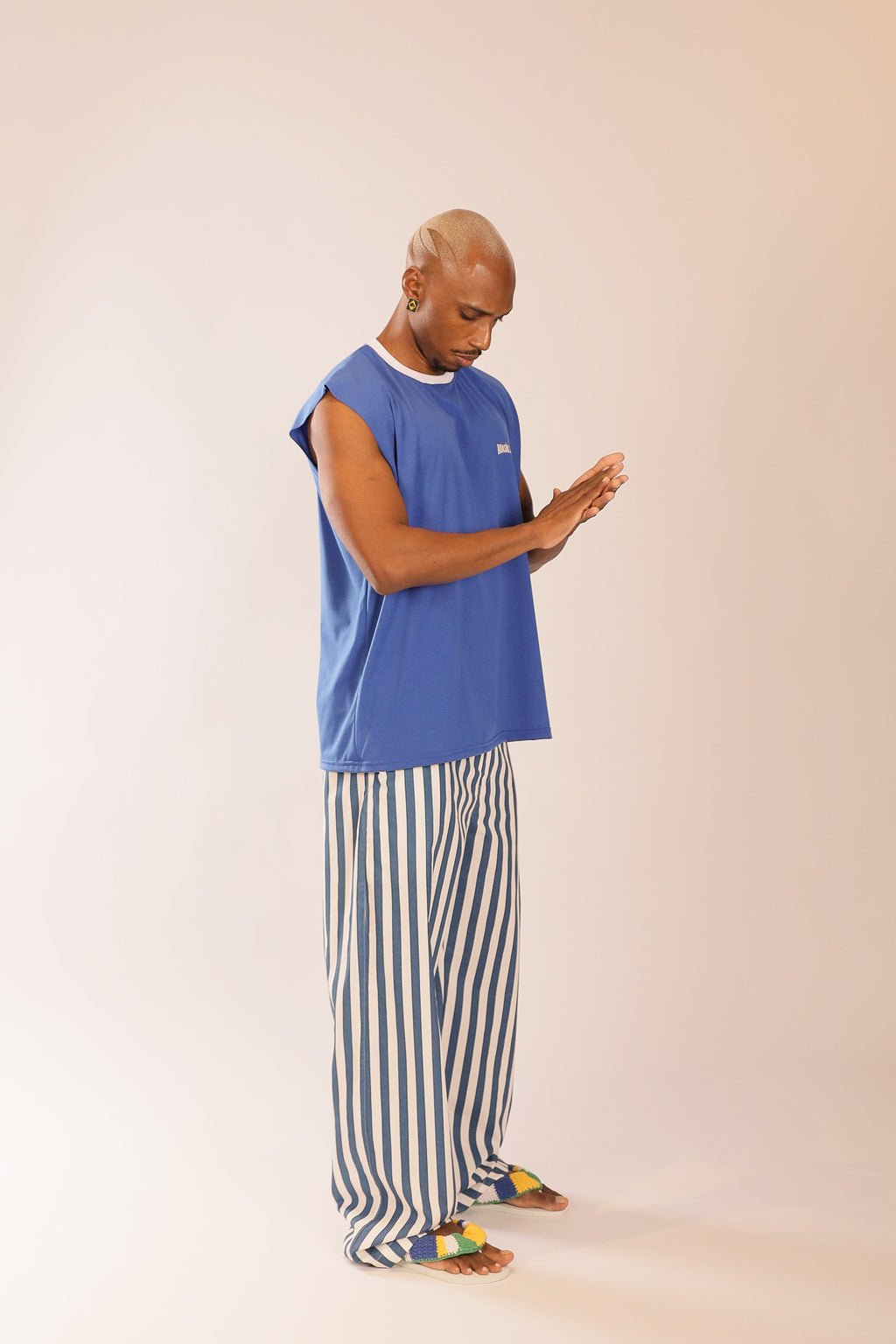 Calça Over Listras Azul