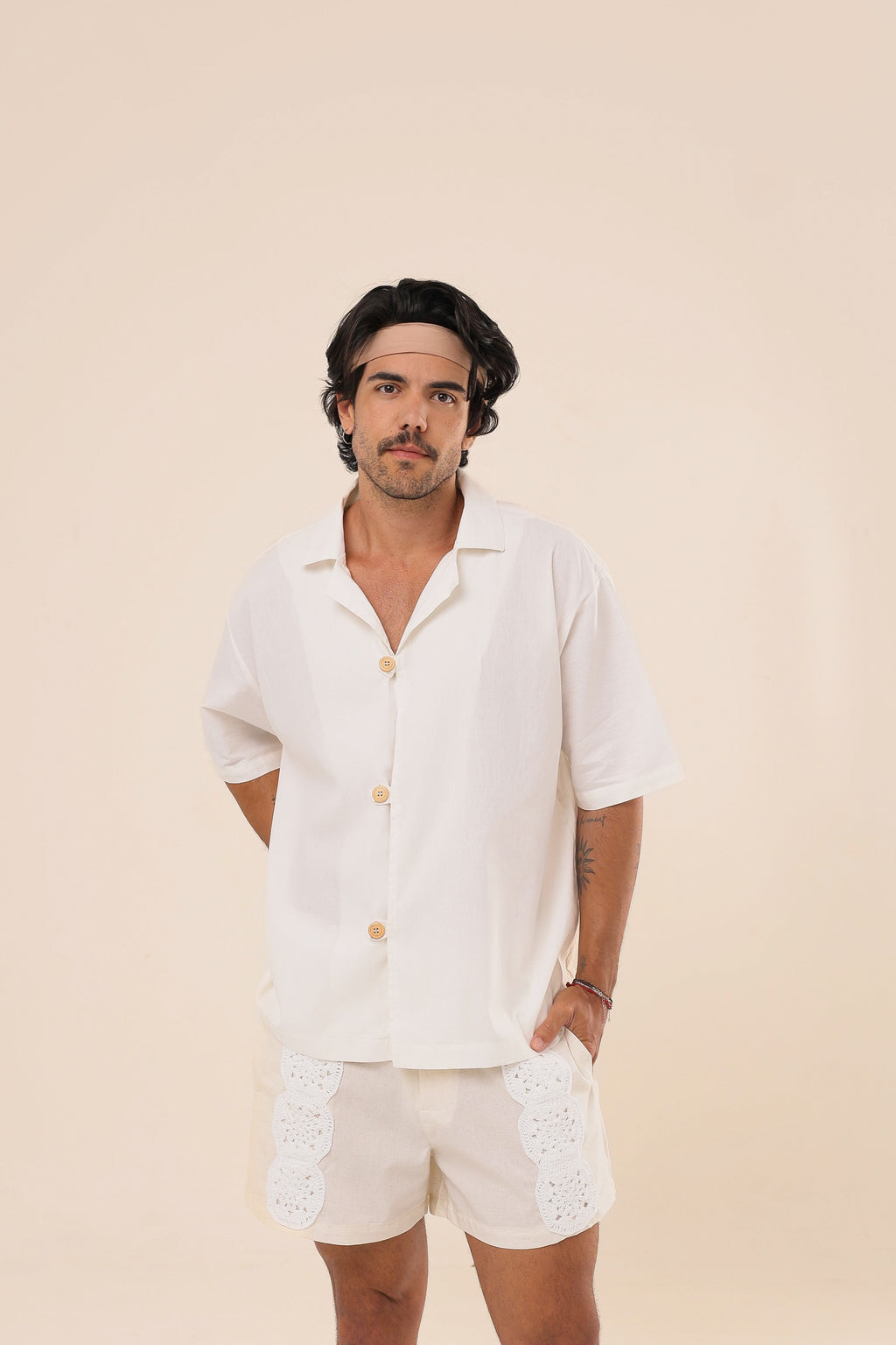 Camisa Linho Botões Off White