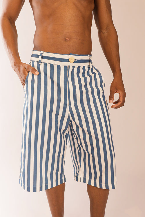 Bermuda Oversized Listras Azul
