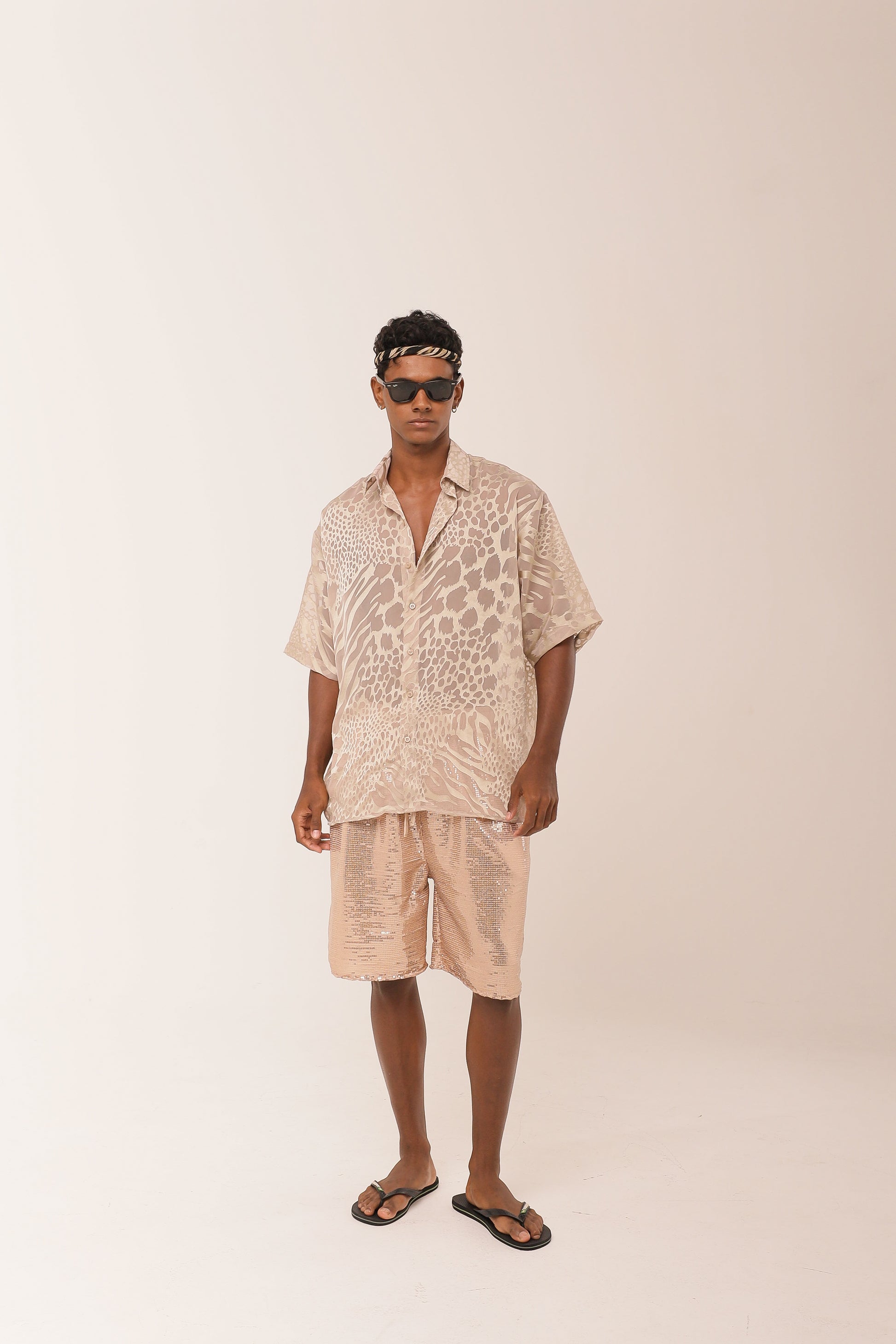 Camisa Ampla Animal Print Areia