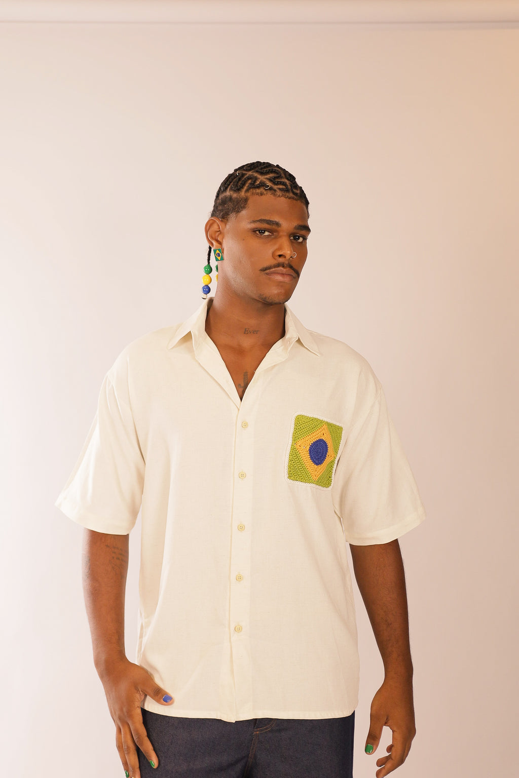 Camisa Linho Bandeira Crochê