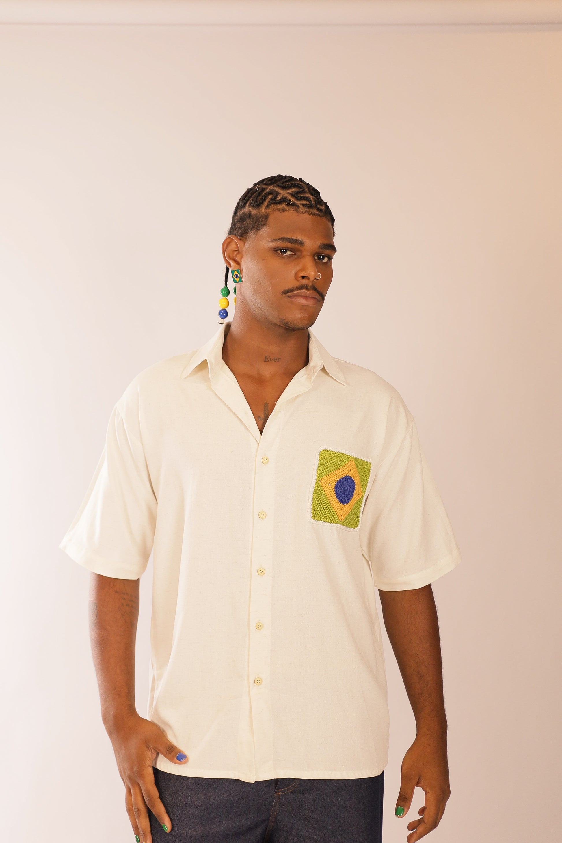 Camisa Linho Bandeira Crochê