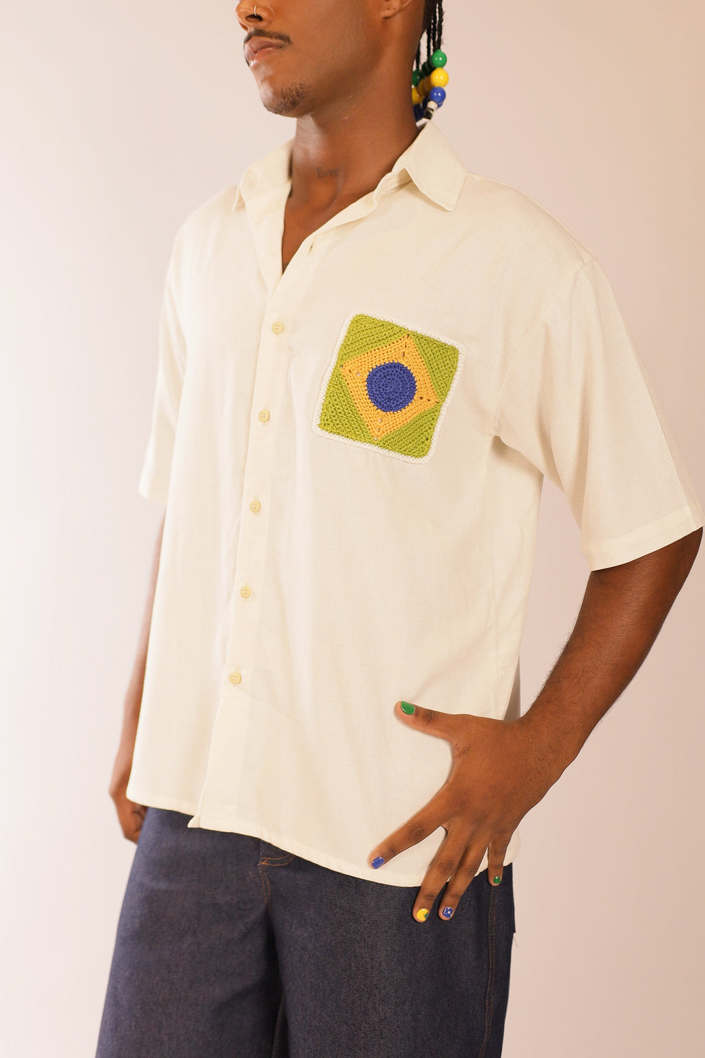 Camisa Linho Bandeira Crochê
