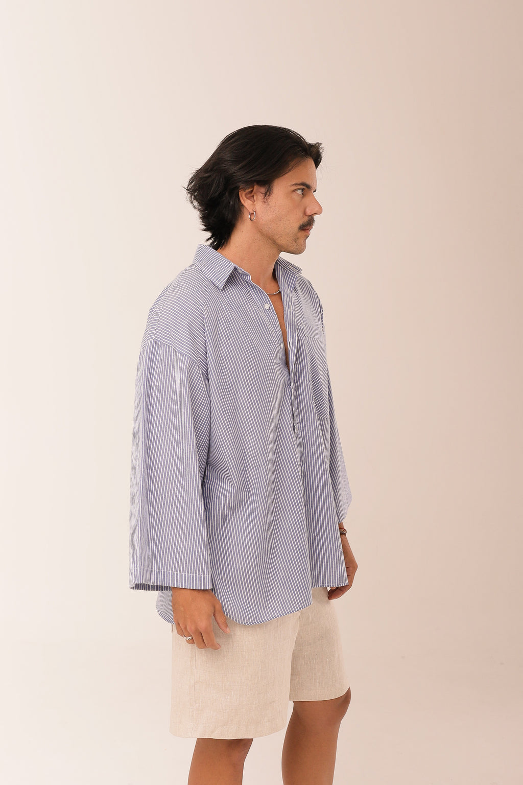 Camisa Listras Oversized  Azul