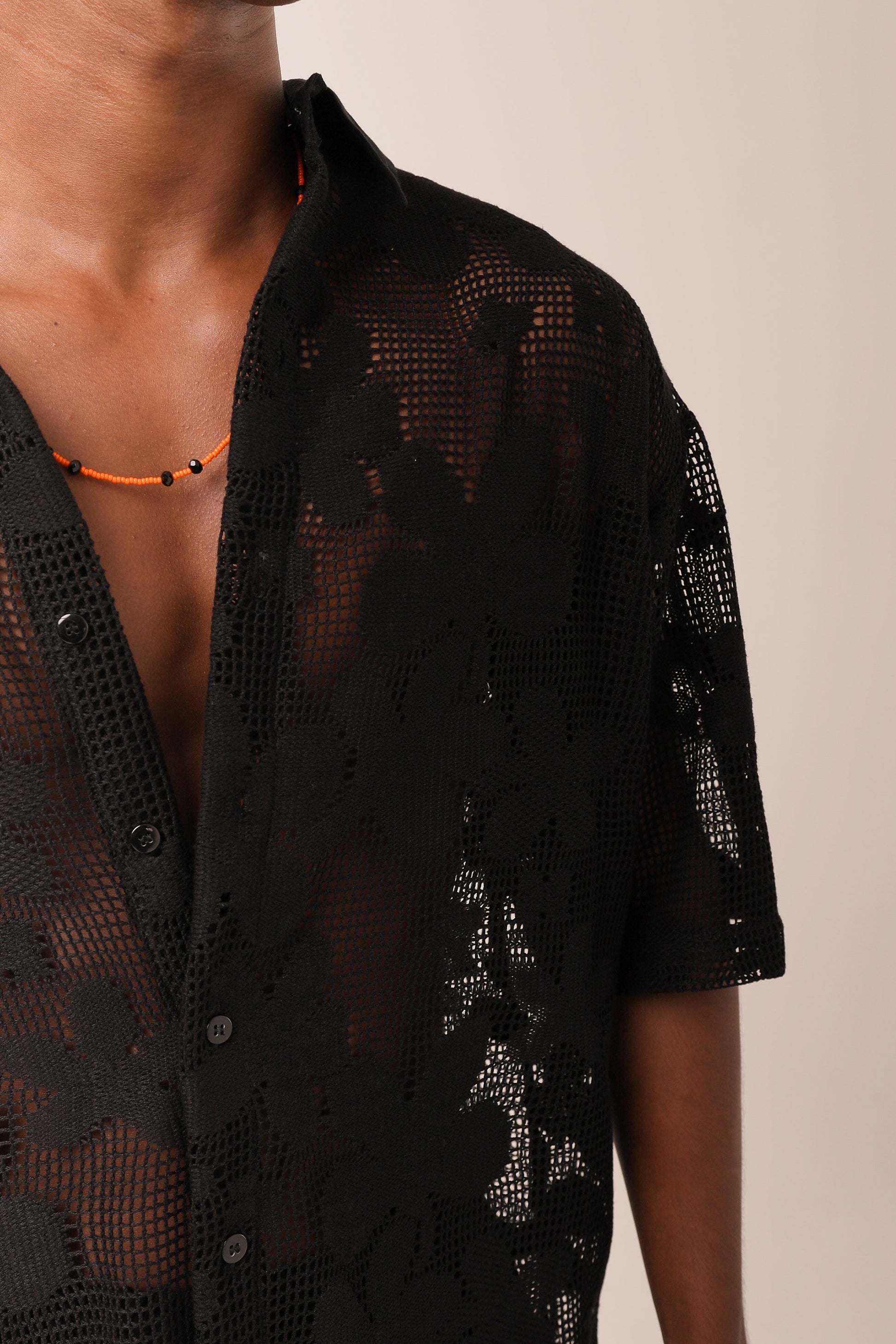 Camisa Ampla Tela Floral Preta