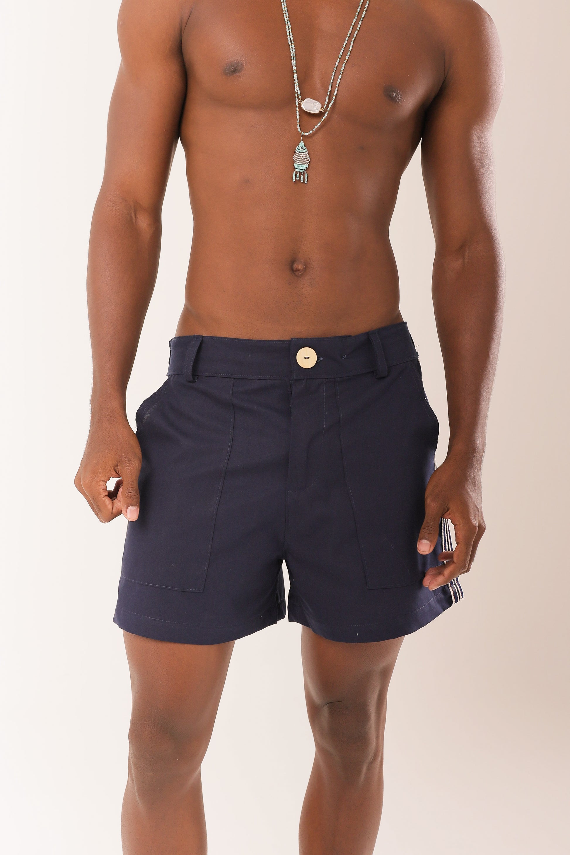 Short Linho Detalhe Lateral Marinho