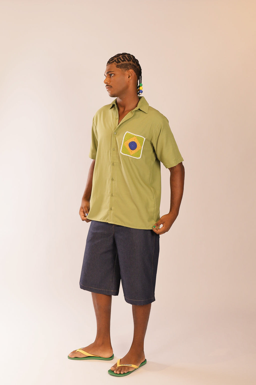 Camisa Linho Bandeira Crochê