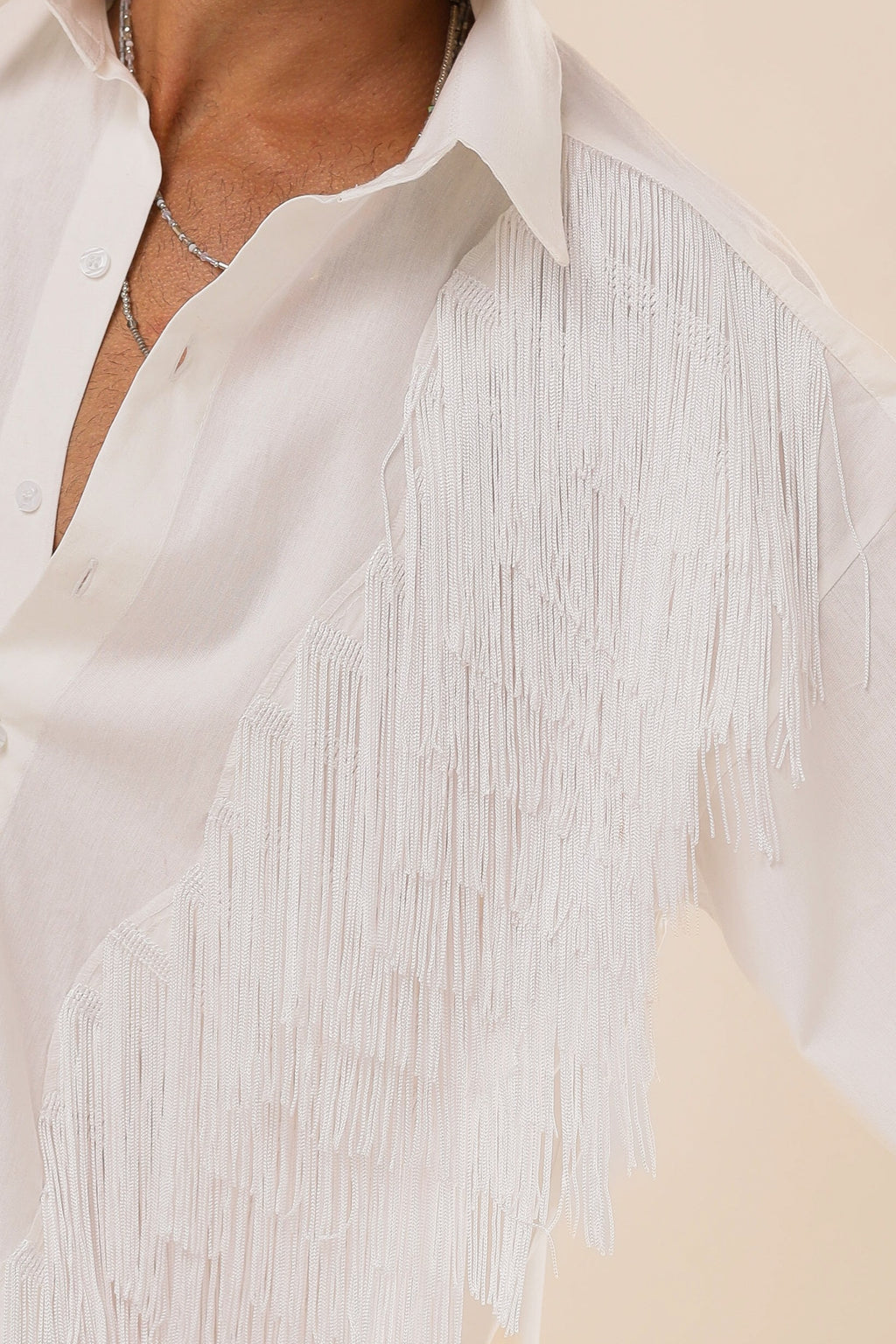 Camisa Linho Oversized Franjas Branca