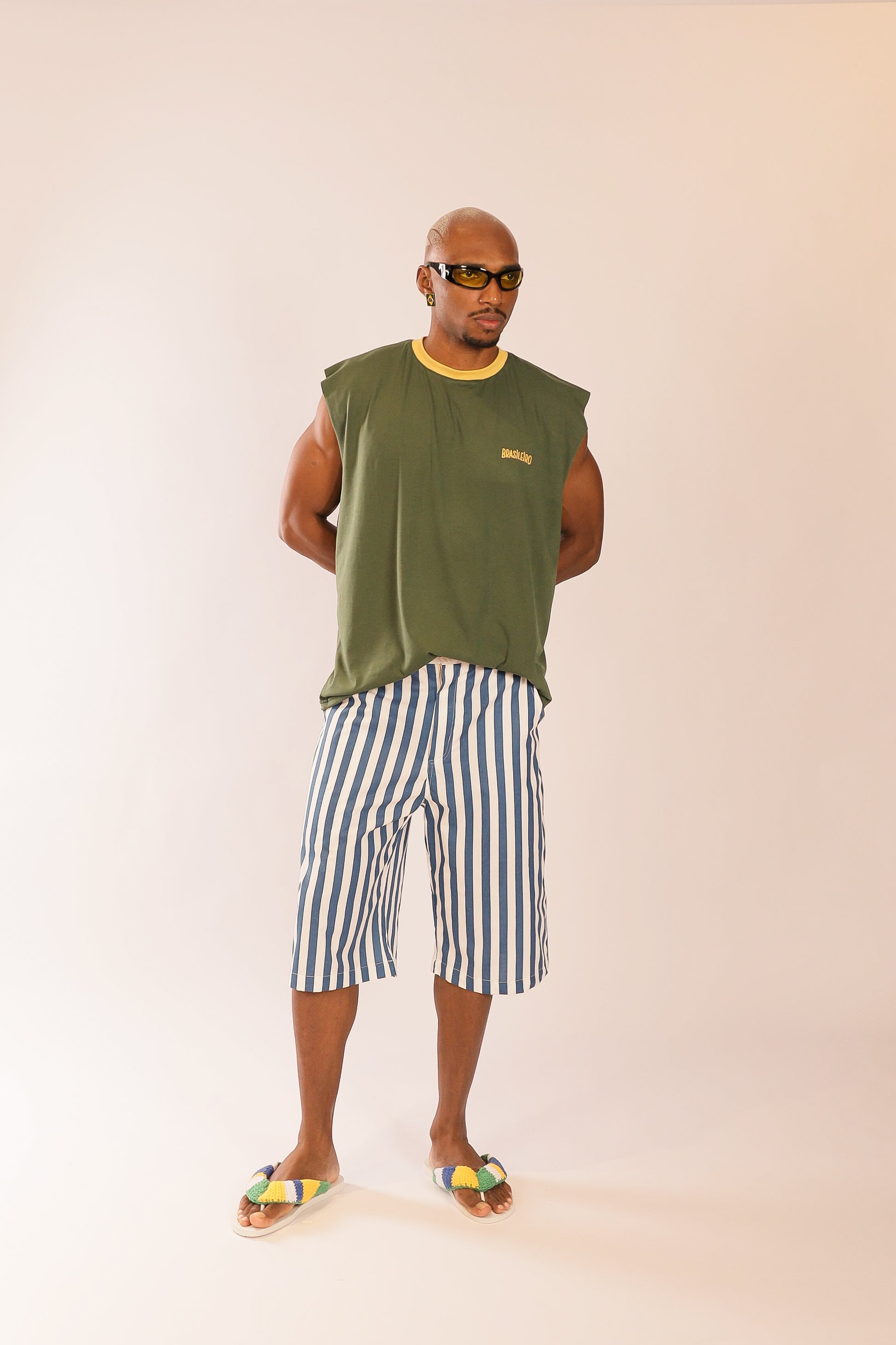 Bermuda Oversized Listras Azul