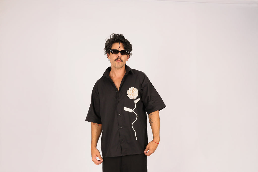 Camisa Linho Rosa Crochê