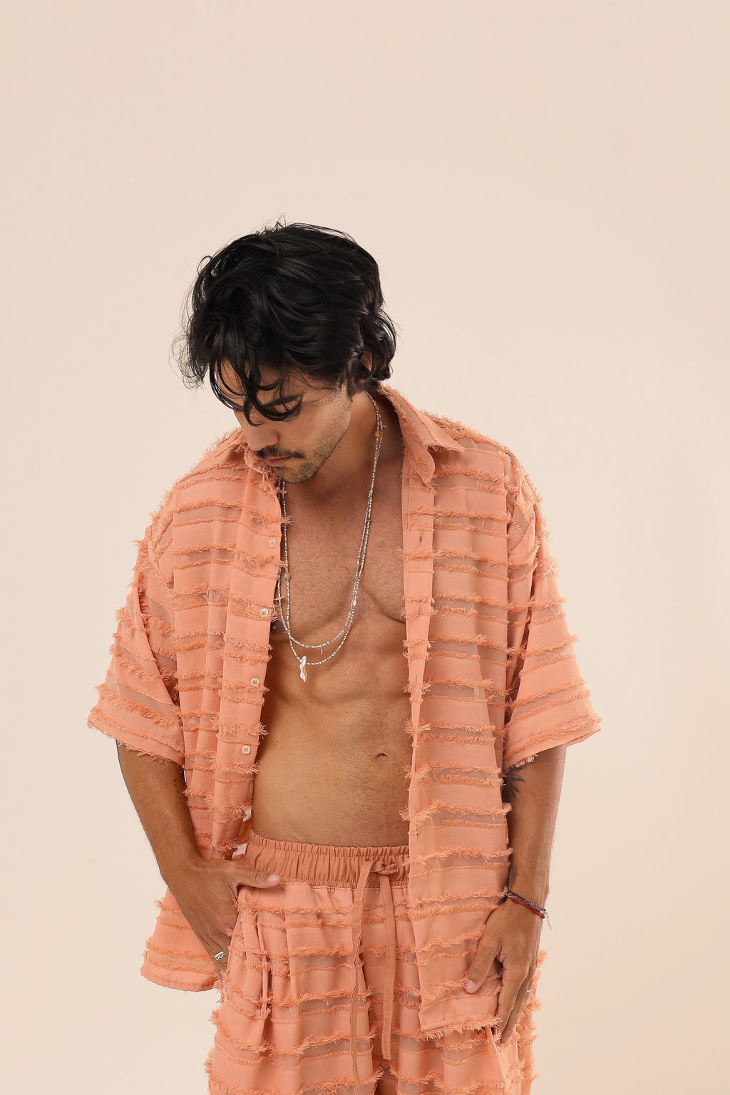 Camisa Ampla Textura Salmão