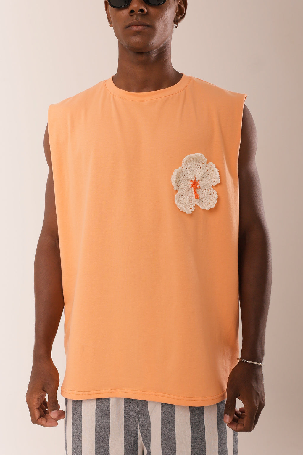 Regata Flor Crochê Laranja