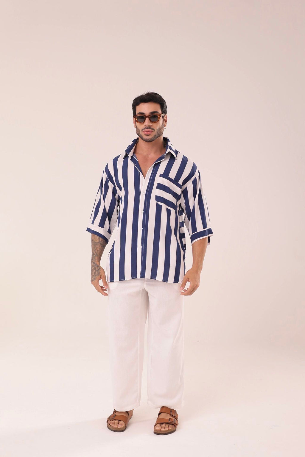 Camisa Listras Oversized Azul