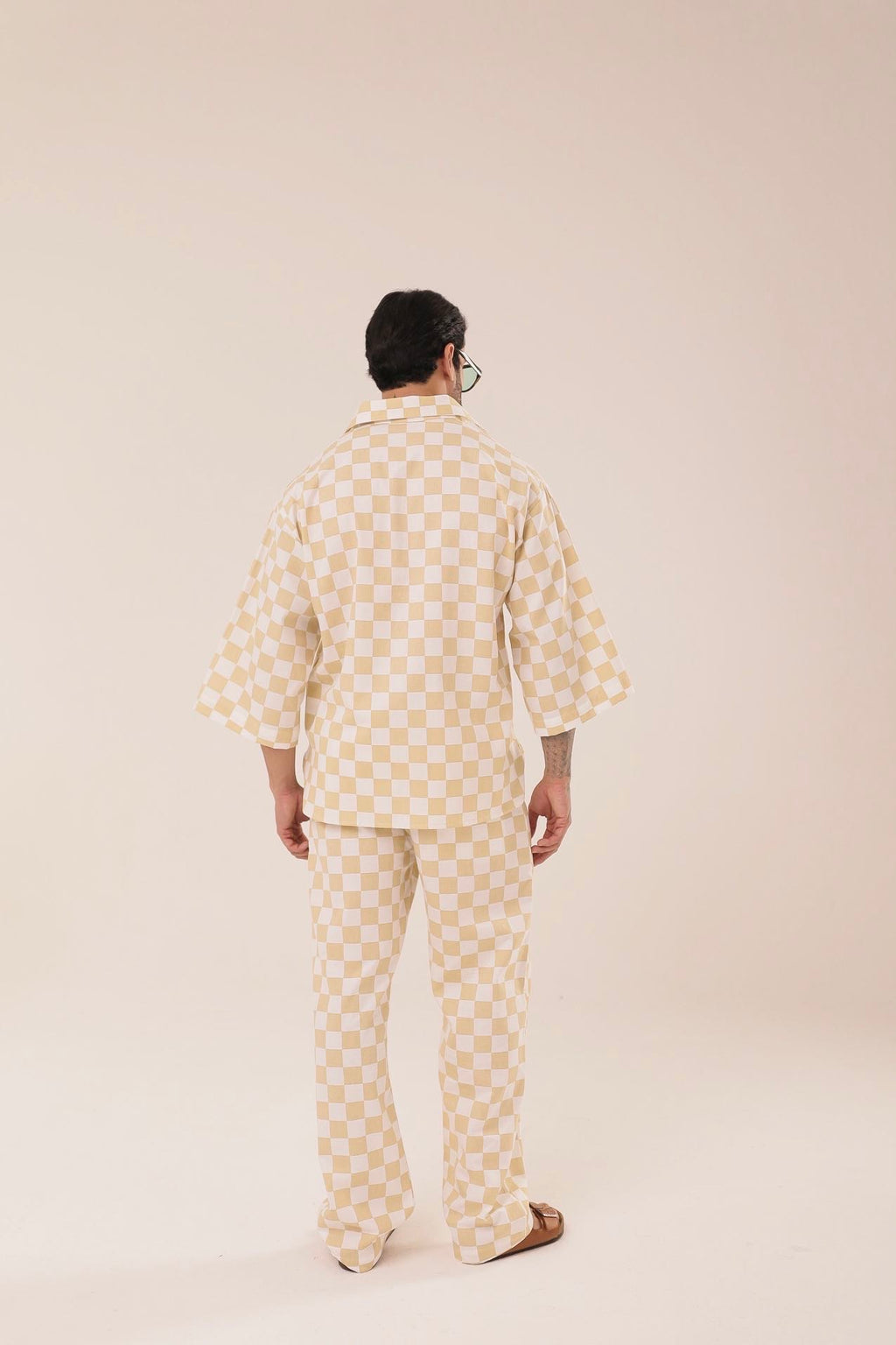 Camisa Linho Oversized de Grid Amarela