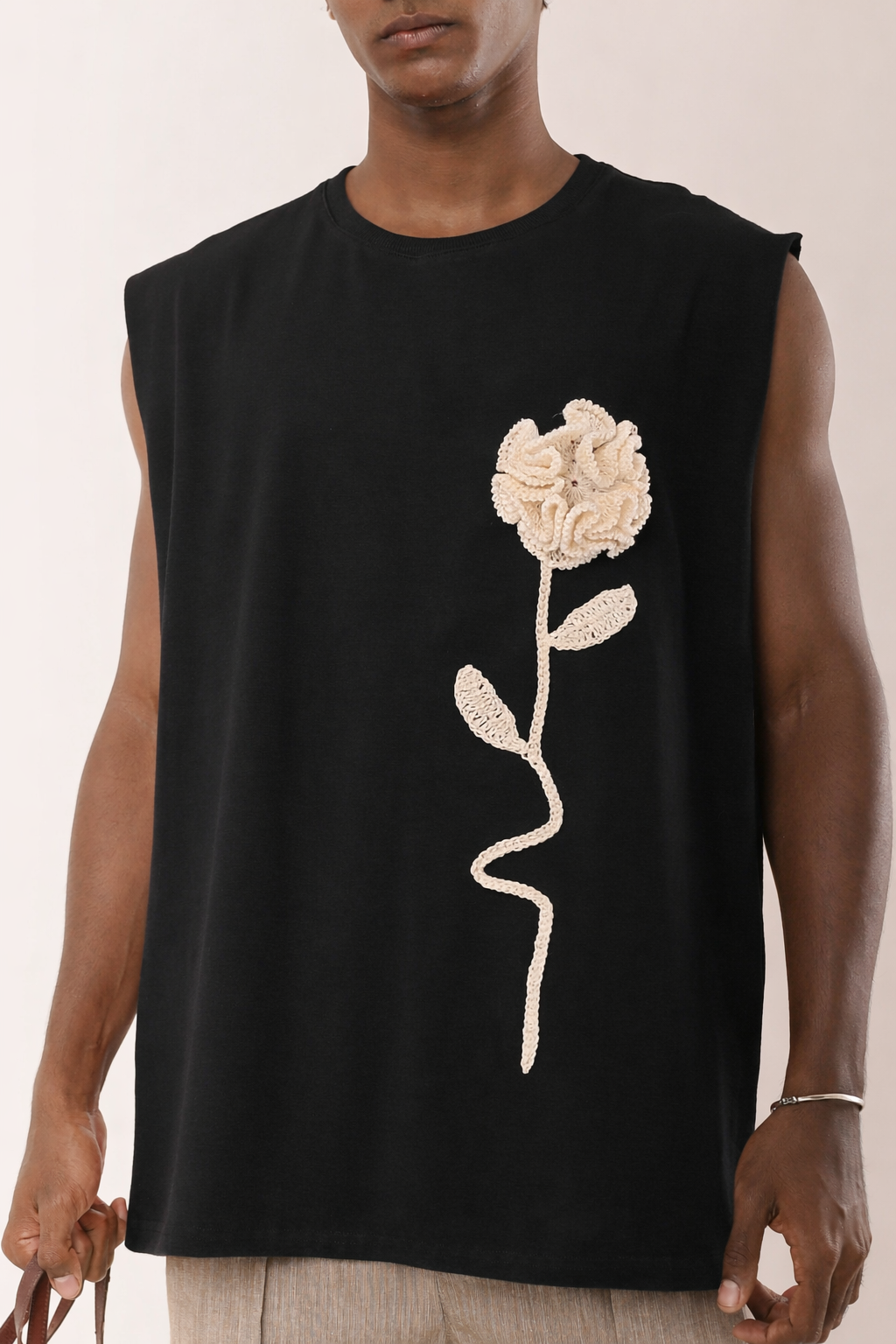 Regata Rosa Crochê Preta