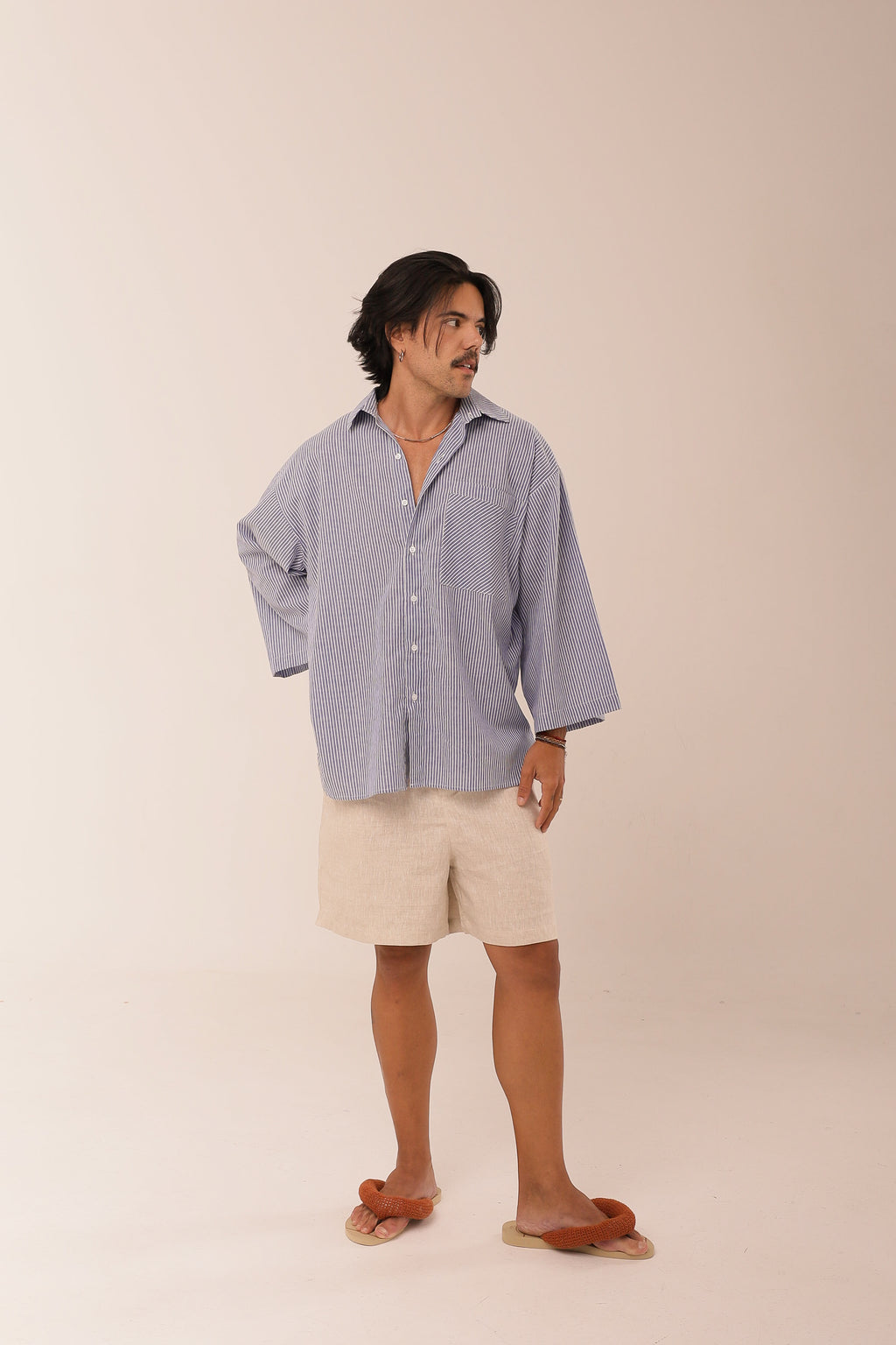 Camisa Listras Oversized  Azul