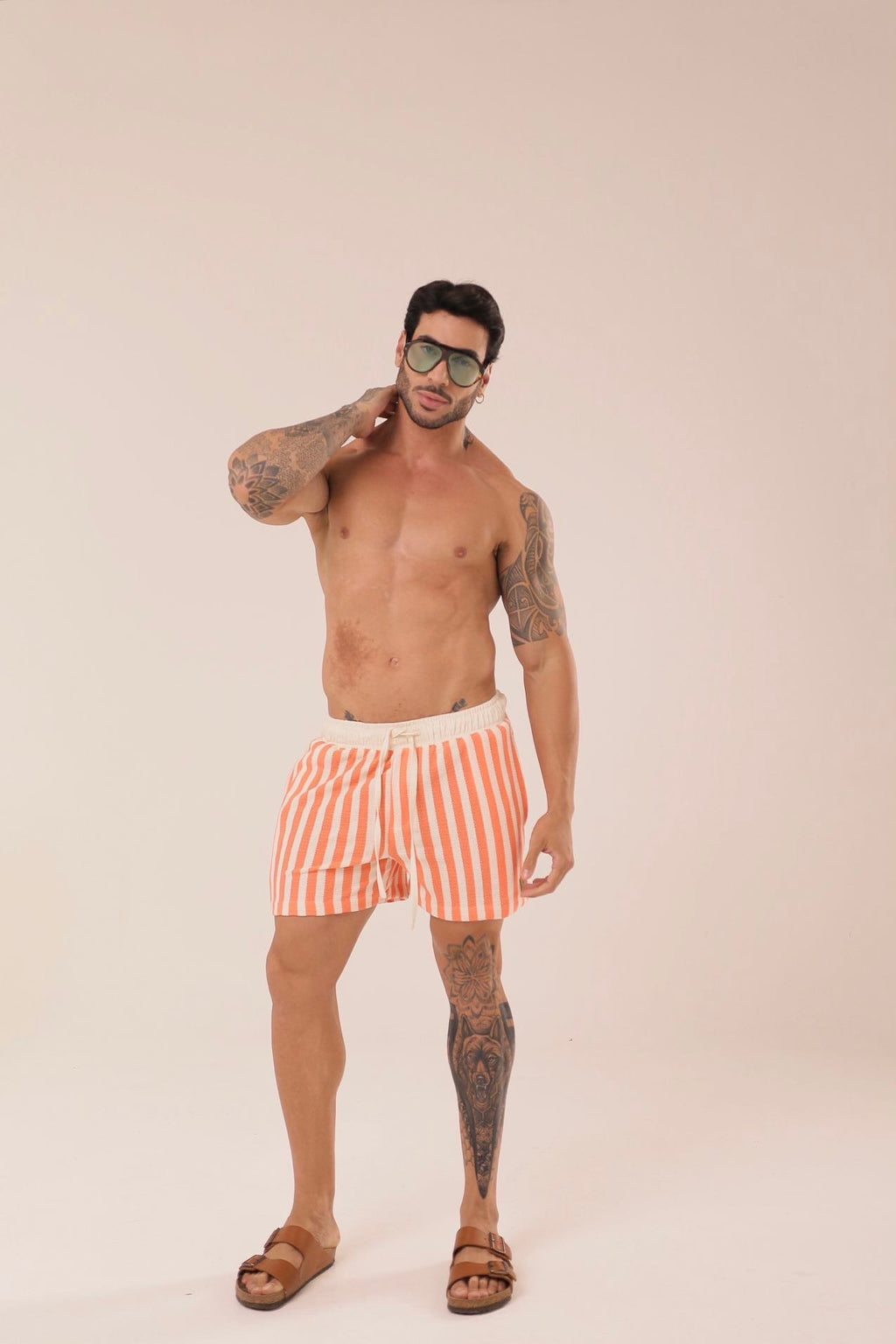 Short Listrado Laranjaㅤ ㅤㅤㅤㅤㅤㅤㅤㅤㅤㅤㅤ