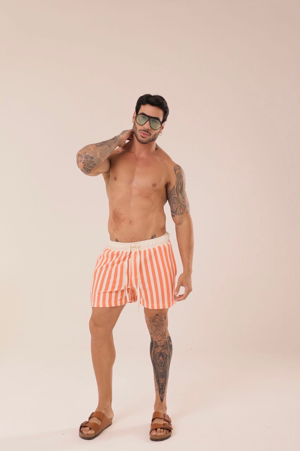 Short Listrado Laranjaㅤ ㅤㅤㅤㅤㅤㅤㅤㅤㅤㅤㅤ