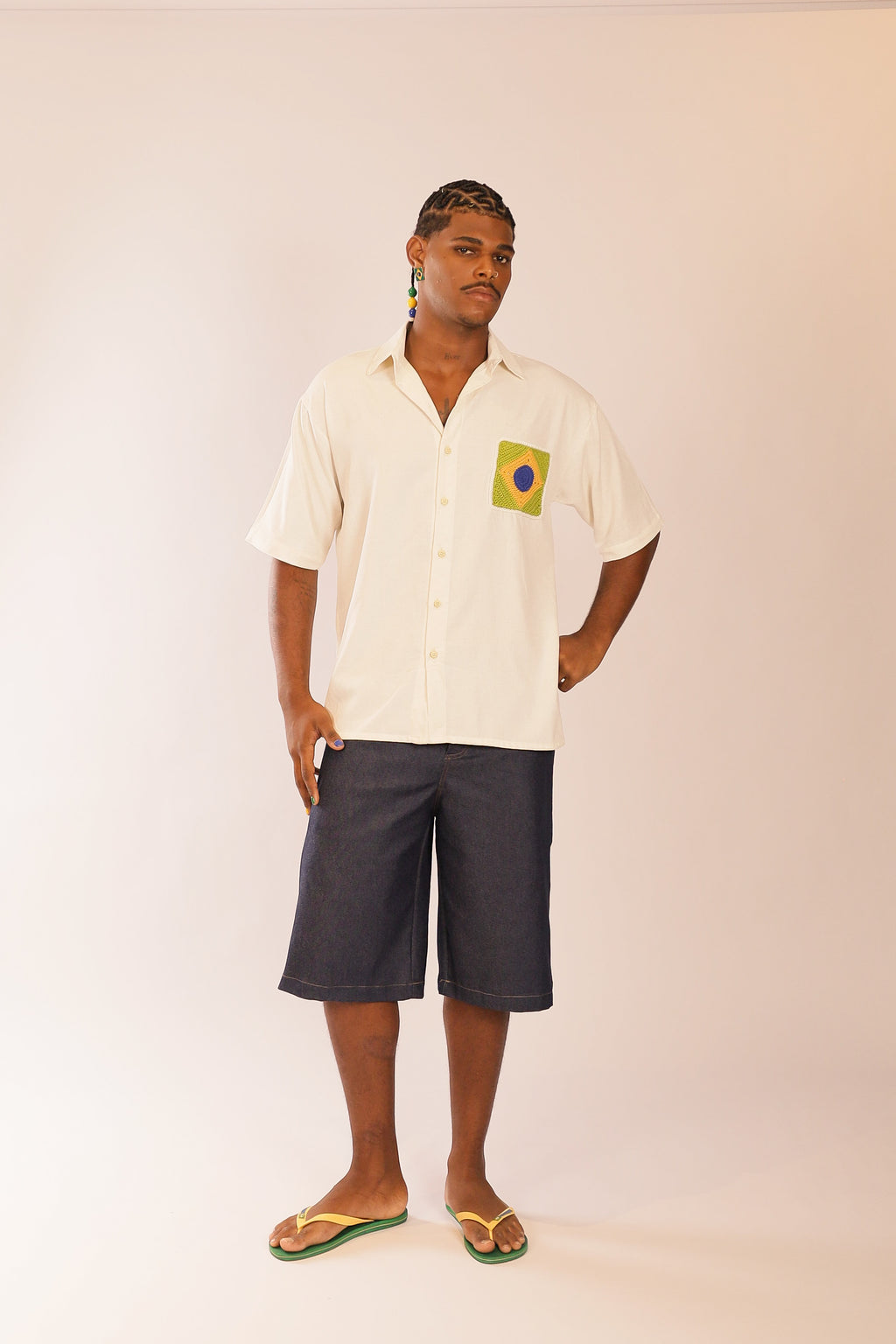Camisa Linho Bandeira Crochê