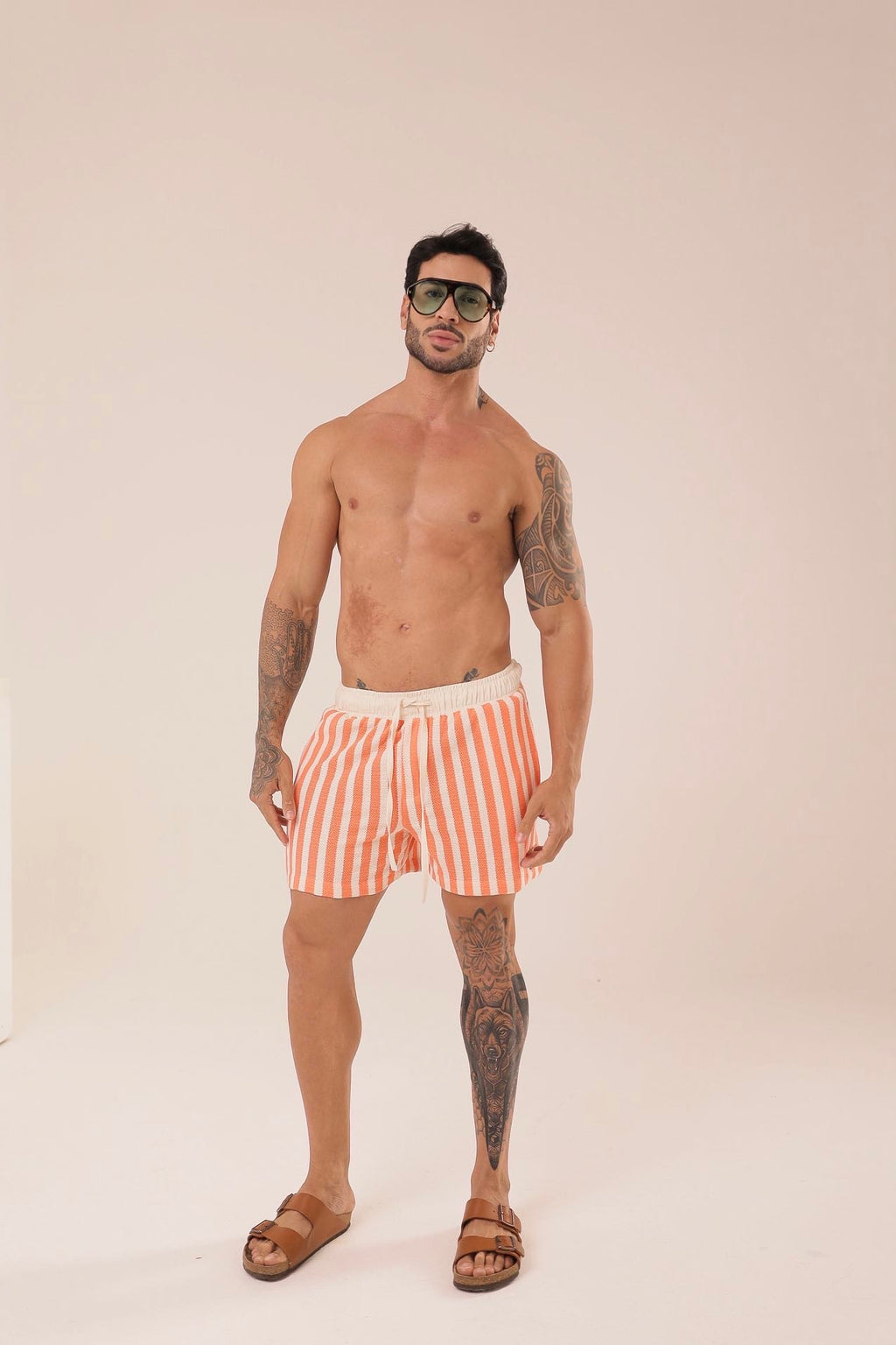 Short Listrado Laranjaㅤ ㅤㅤㅤㅤㅤㅤㅤㅤㅤㅤㅤ