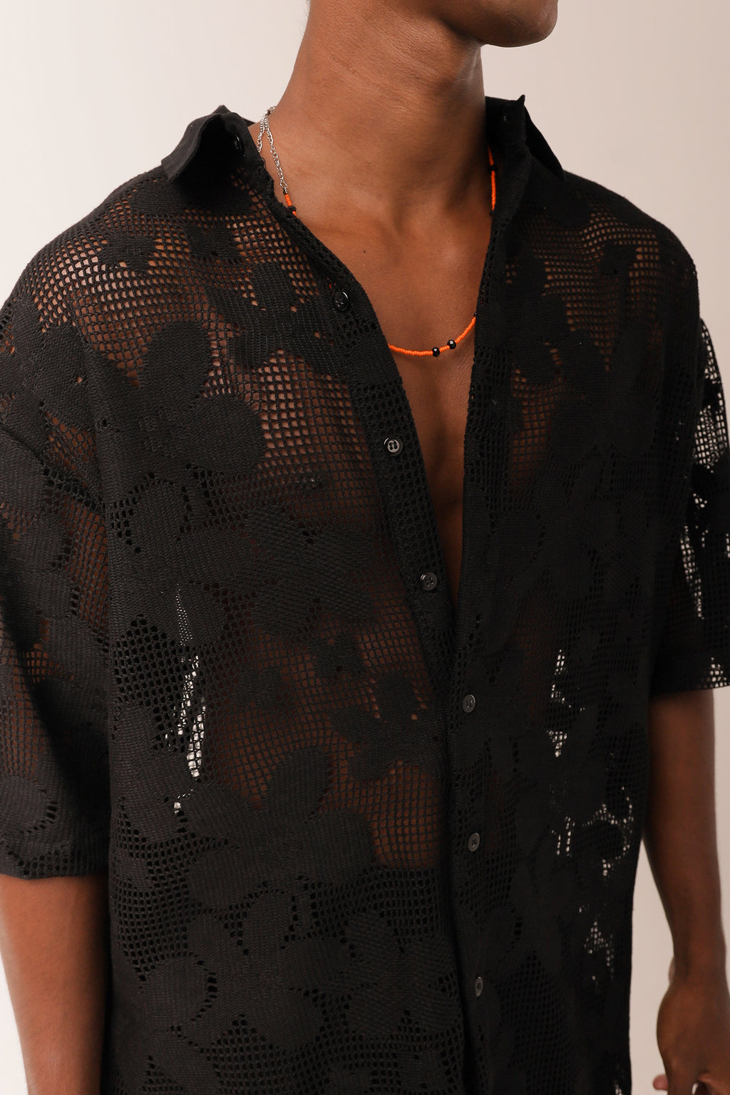 Camisa Ampla Tela Floral Preta