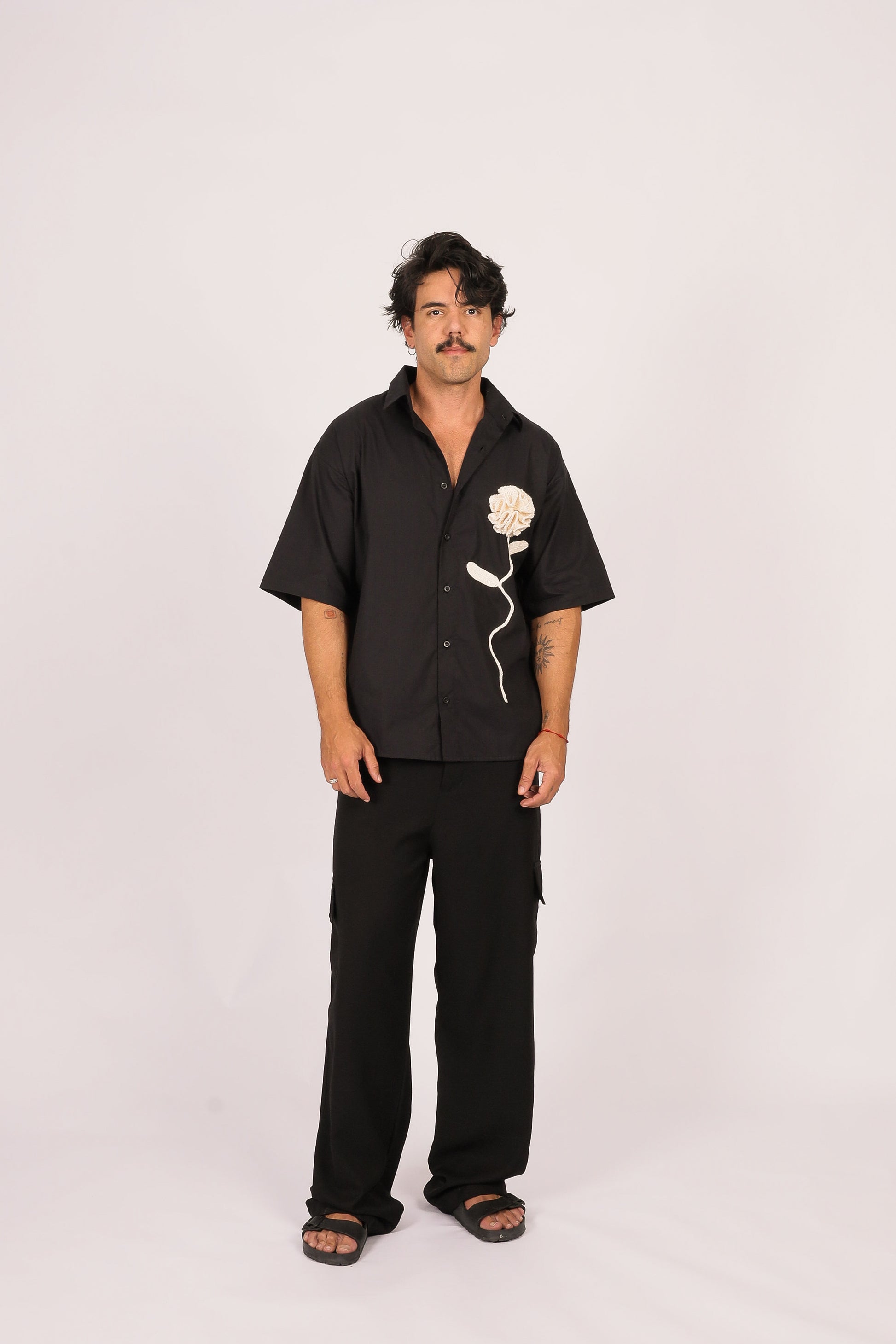 Camisa Linho Rosa Crochê