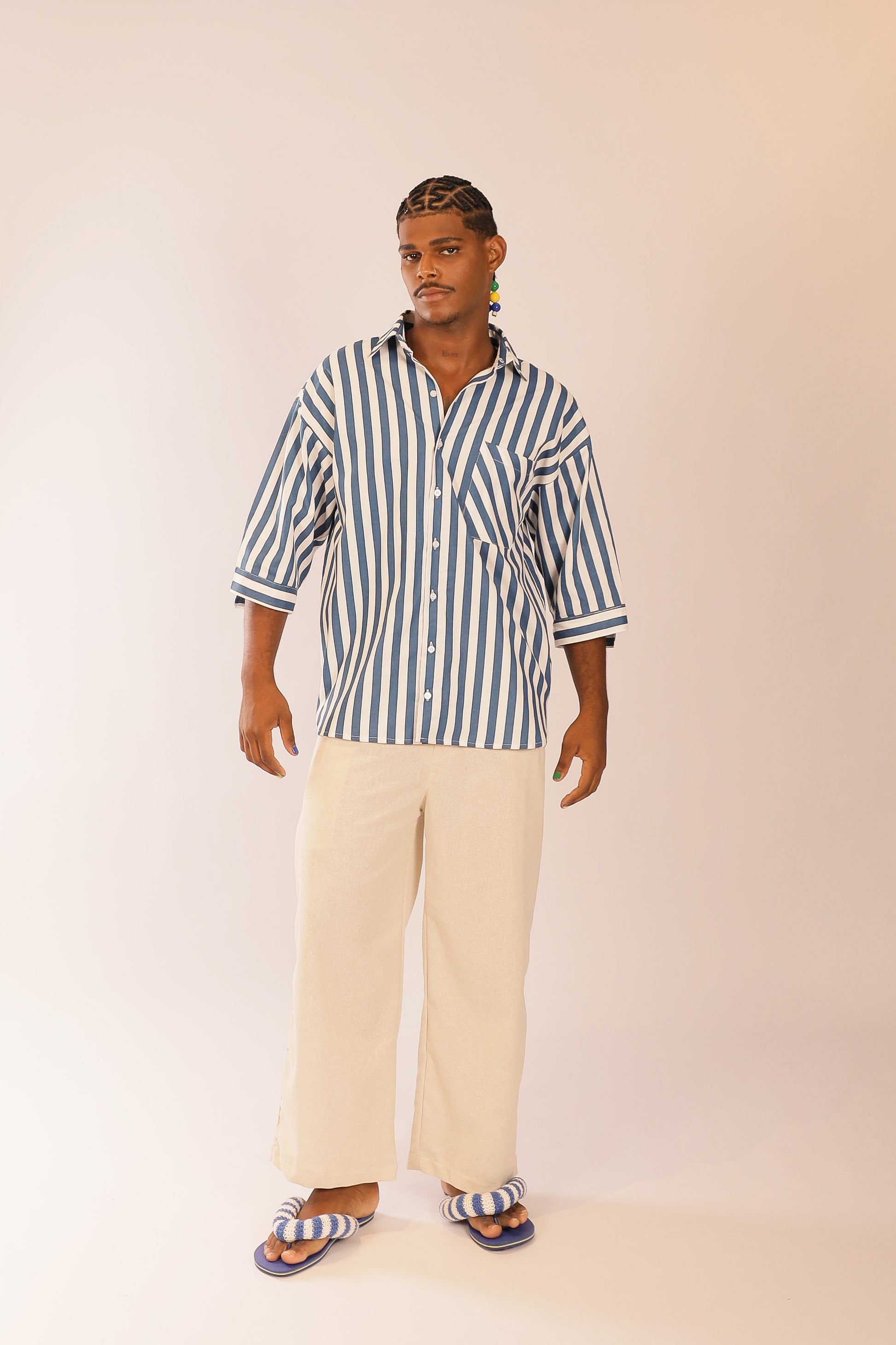 Camisa Oversized Listras Azul