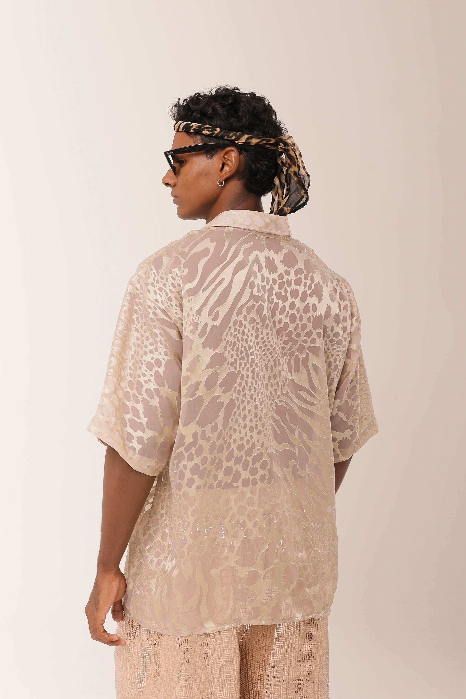 Camisa Ampla Animal Print Areia