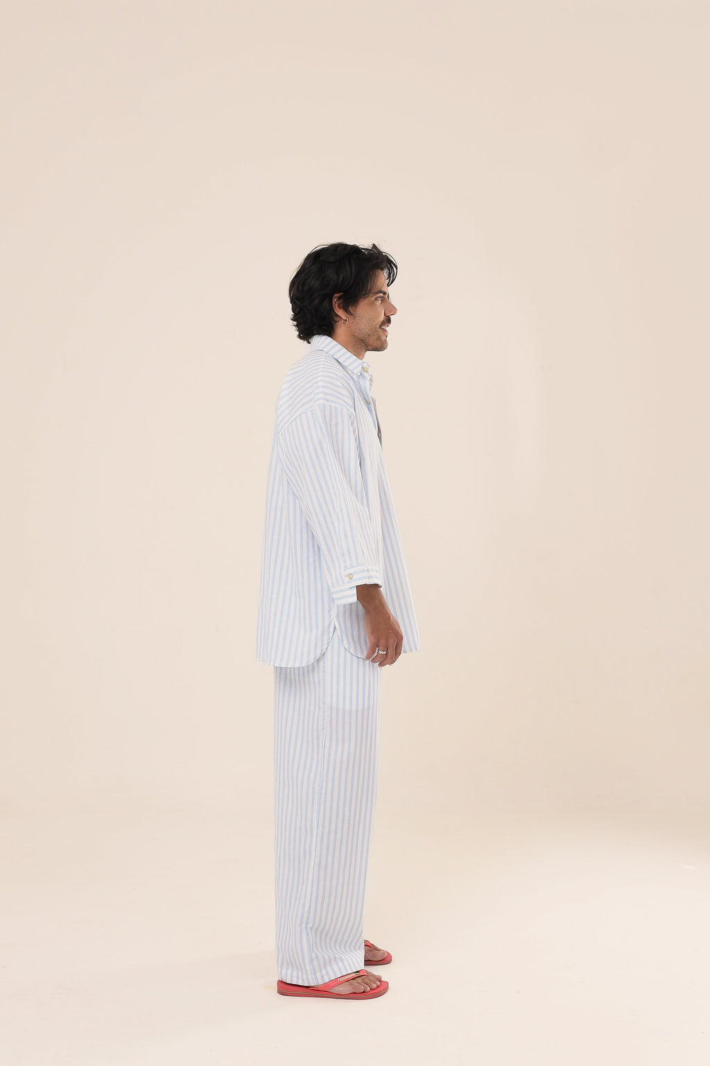 Camisa Listras Oversized Azul Claro