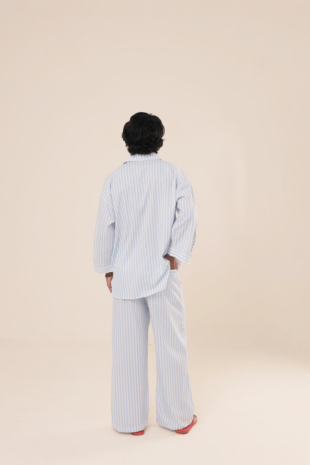 Camisa Listras Oversized Azul Claro