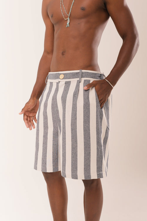 Bermuda Linho Listras Azul