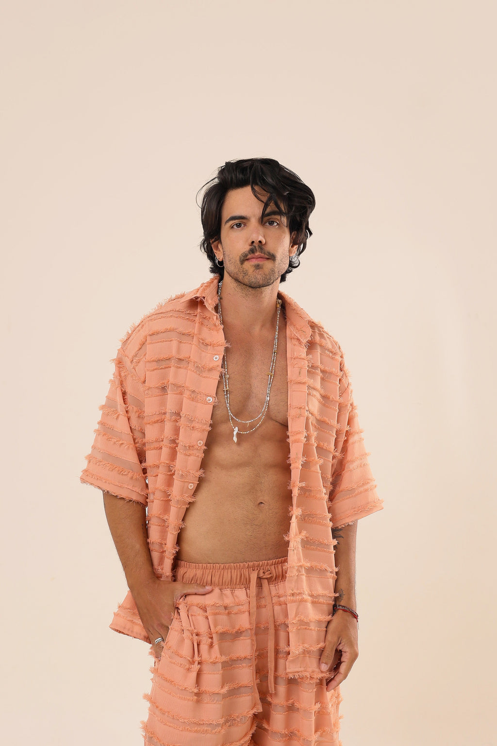 Camisa Ampla Textura Salmão