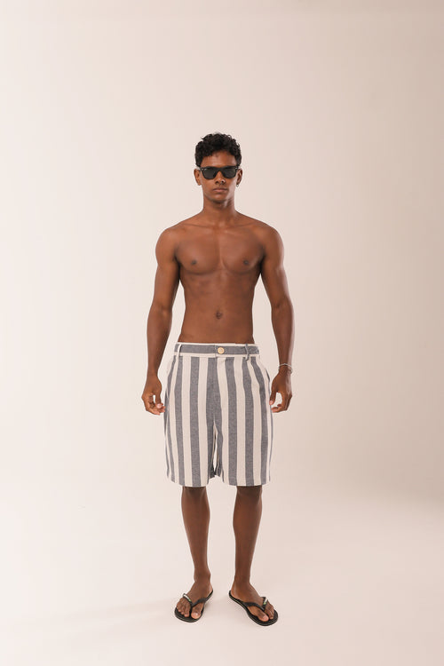 Bermuda Linho Listras Azul