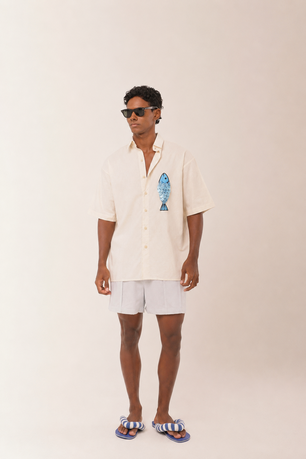 Camisa Linho Peixe Escamas de Madrepérola