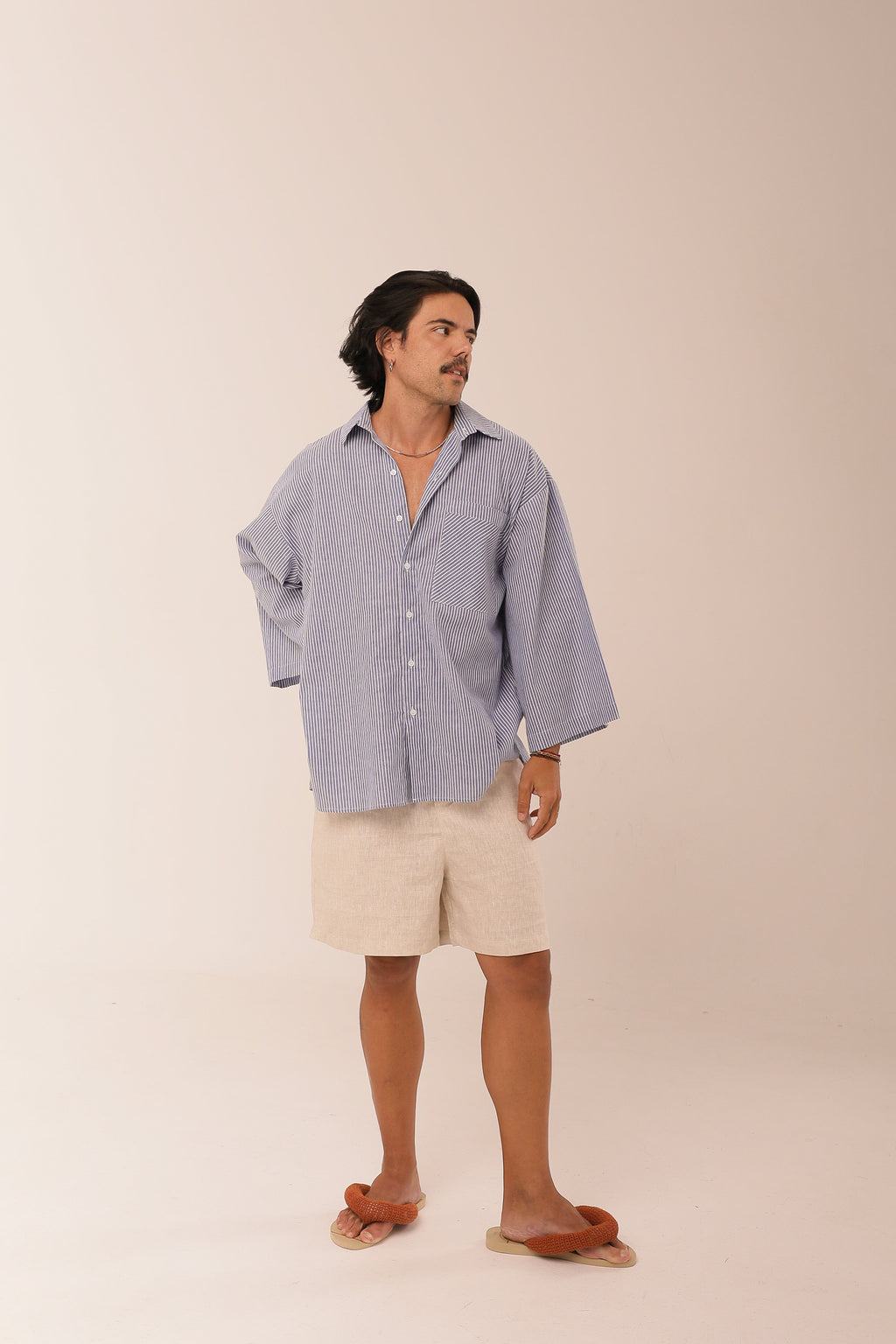 Camisa Listras Oversized  Azul