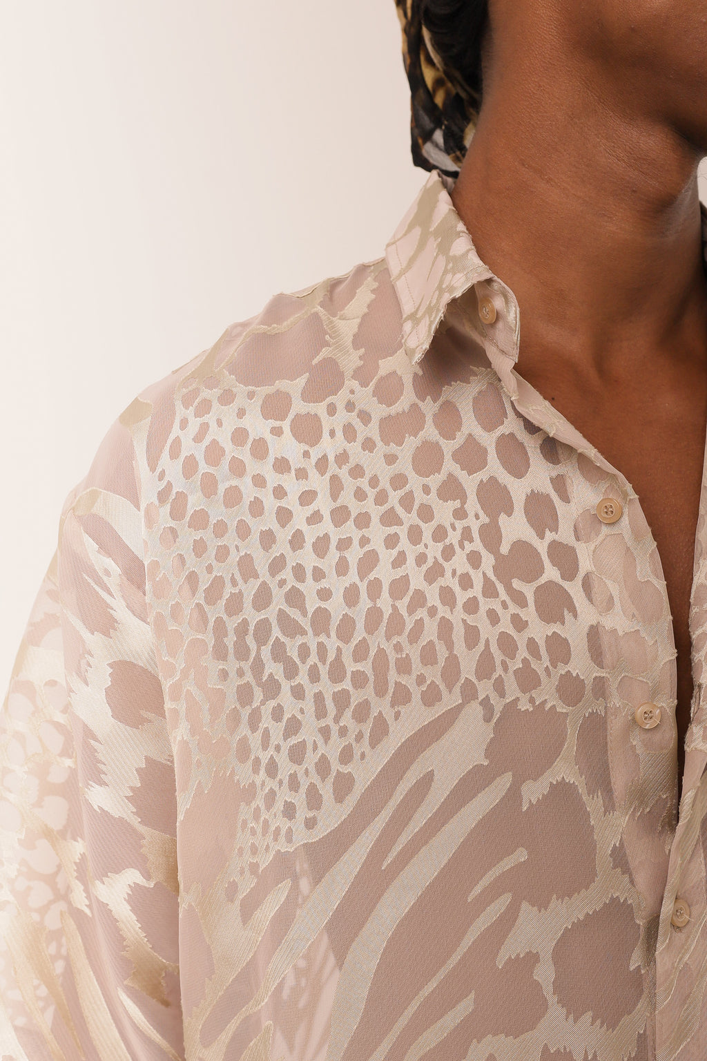 Camisa Ampla Animal Print Areia