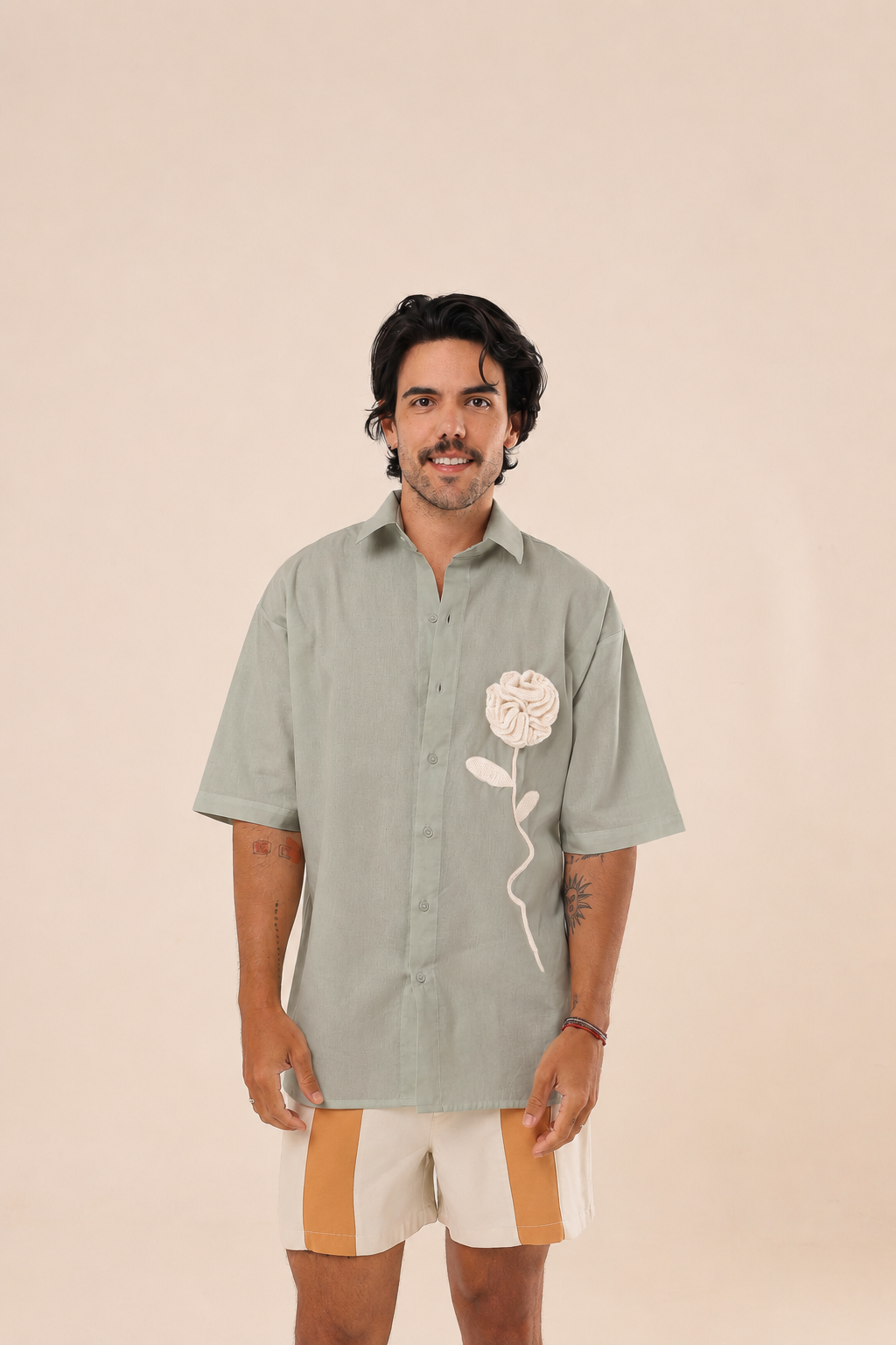 Camisa Linho Rosa Crochê