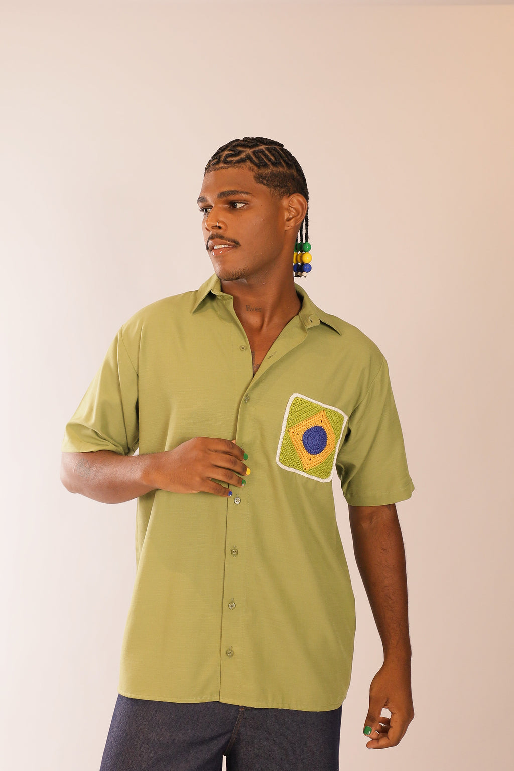 Camisa Linho Bandeira Crochê