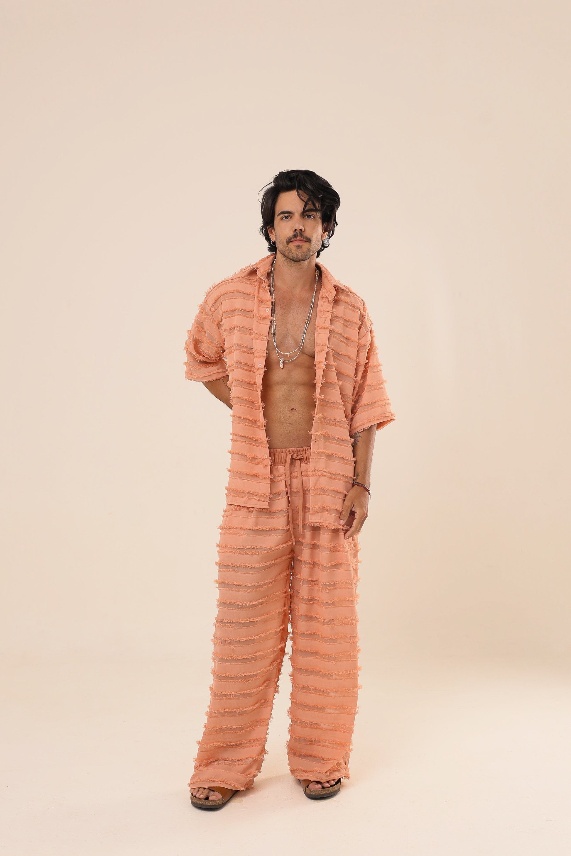 Camisa Ampla Textura Salmão